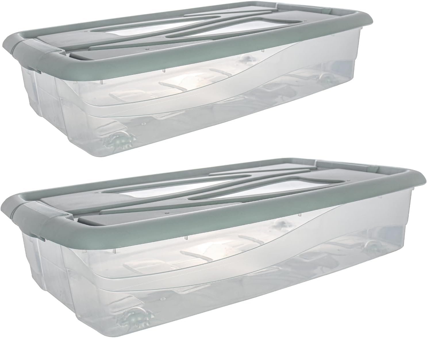 Centi Unterbettkommode VALENCIA 45 L mit Deckel & Clips (2er-Set), Unterbettkommode mit Rollen