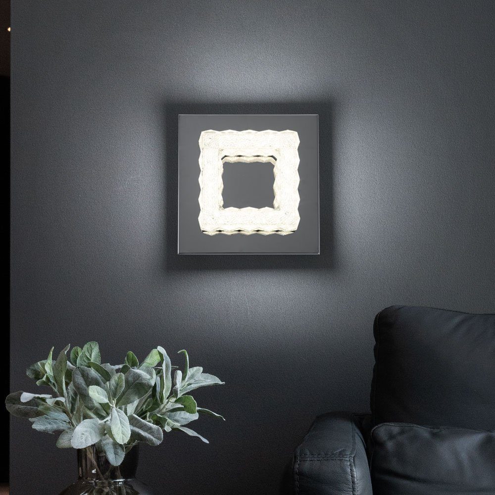 Globo LED Wandleuchte, LED-Leuchtmittel fest verbaut, Neutralweiß, LED Design Wand Leuchte Kristall Strahler Wohn Ess Zimmer Chrom