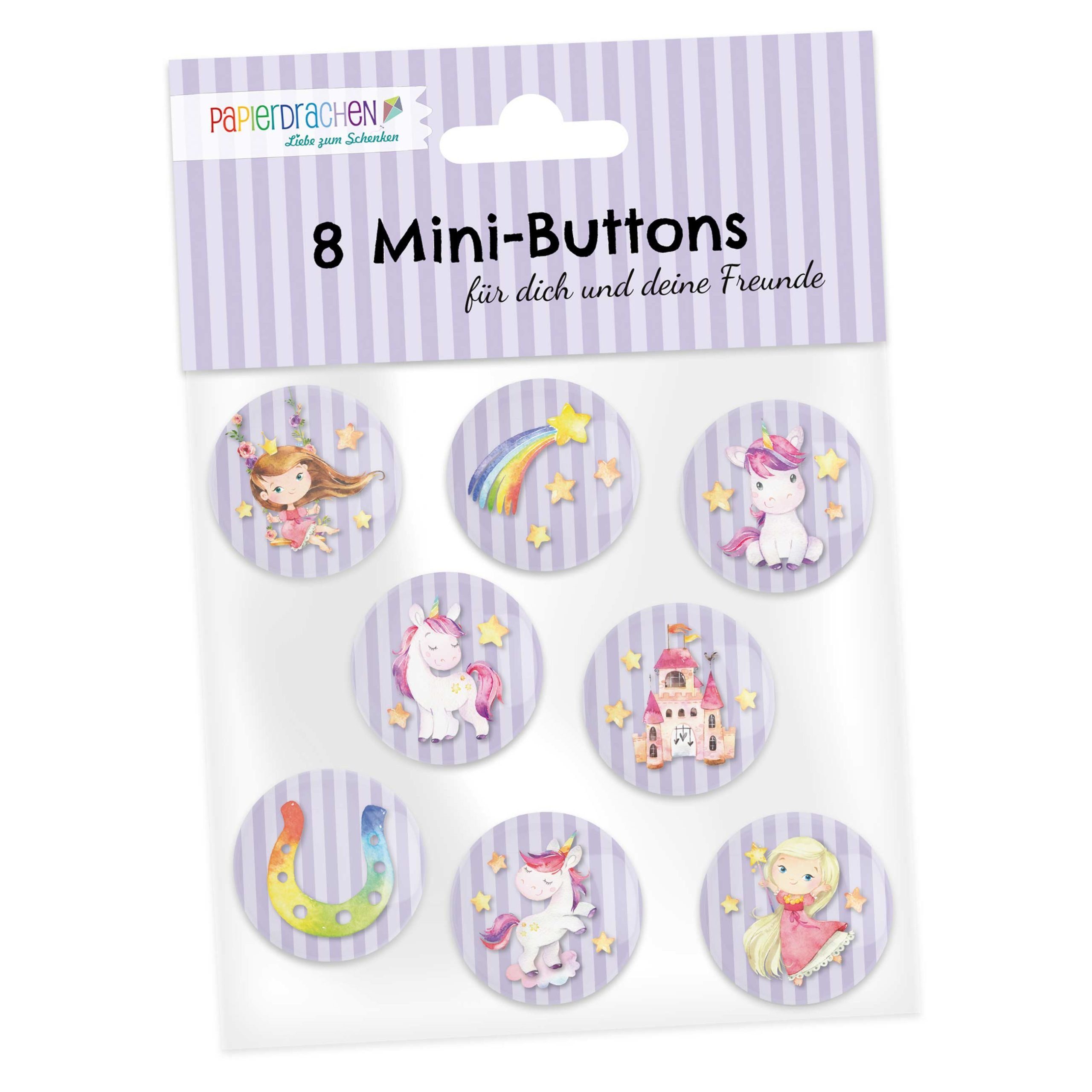 PAPIERDRACHEN Federmäppchen 8 Mini Buttons - Einhorn