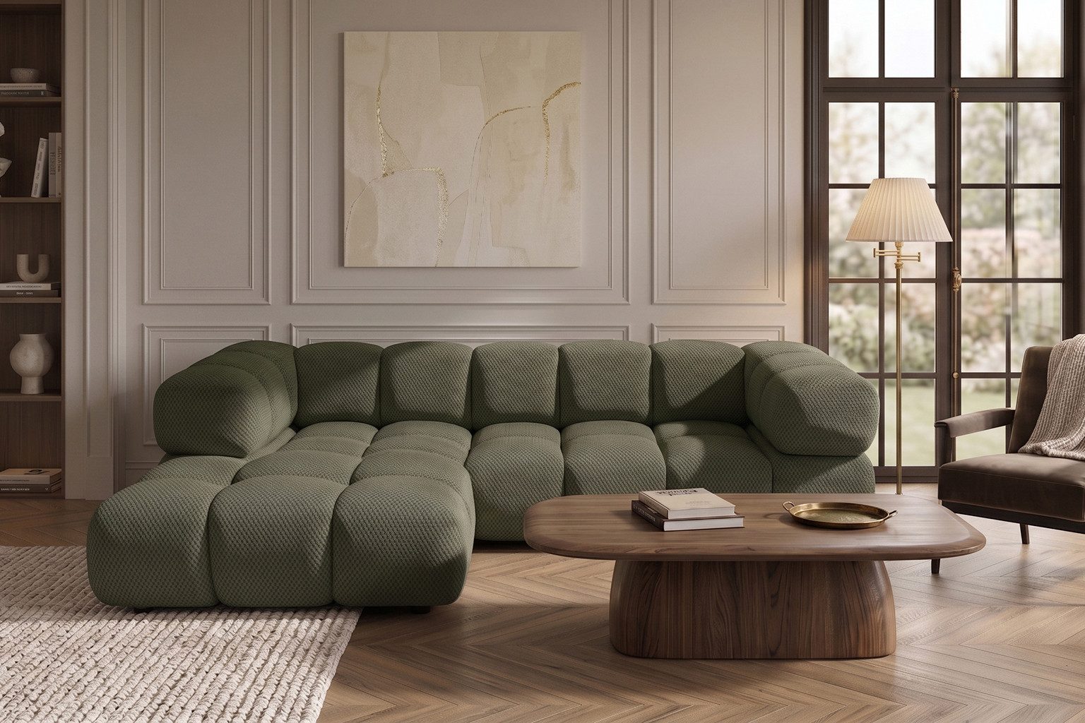 Kaiser Möbel Ecksofa L-Form für Wohnzimmer, Stoff Sonic 3D, AVERRO, Modernes Bubble-Design,Premium-Loungesofa,Abgerundete Form