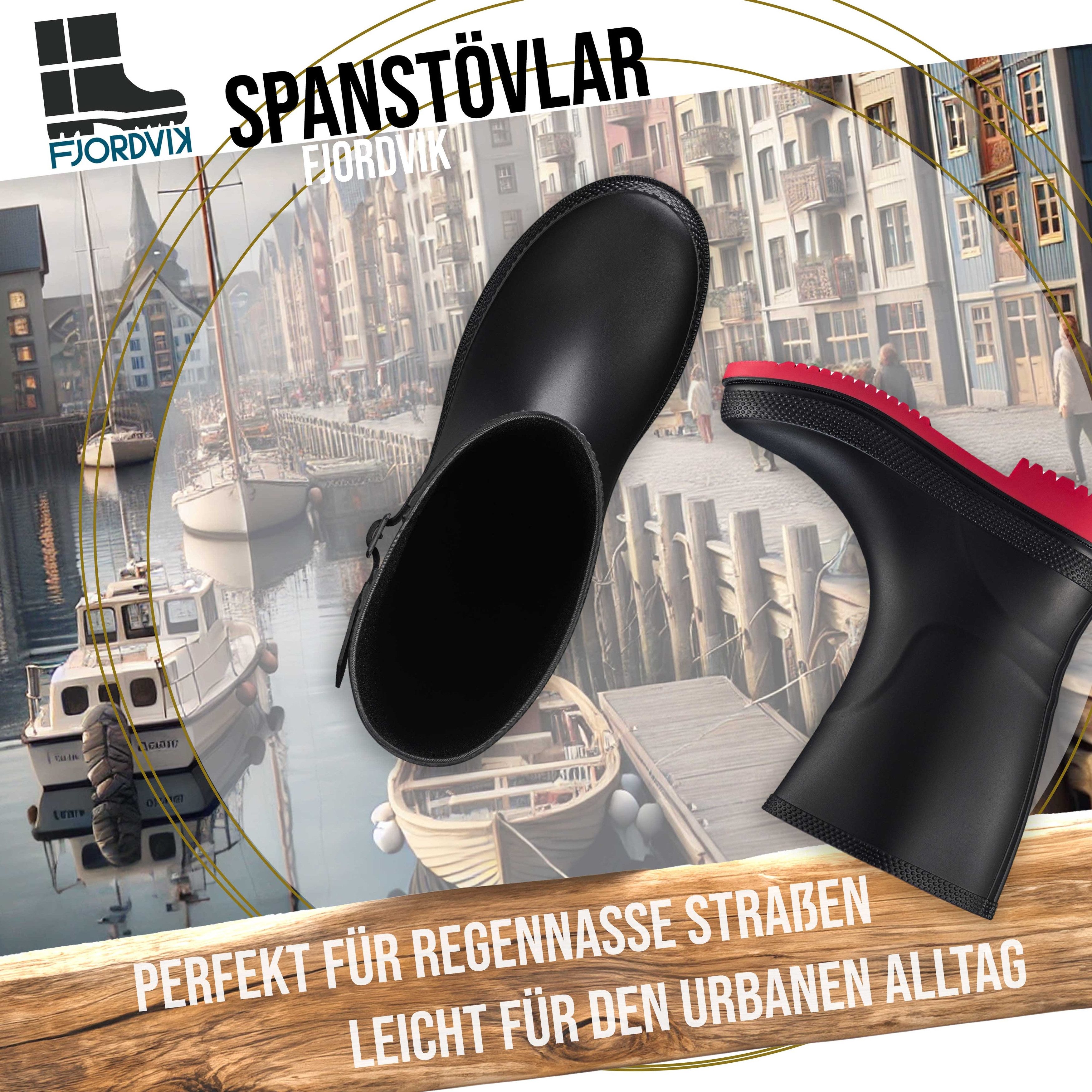 Fjordvik Spanstövlar Regenboots Hochwertige Mattoptik 38 Schwarz-Rot Gummistiefel Perfekt für die Stadt Spaziergänge Gassigehen