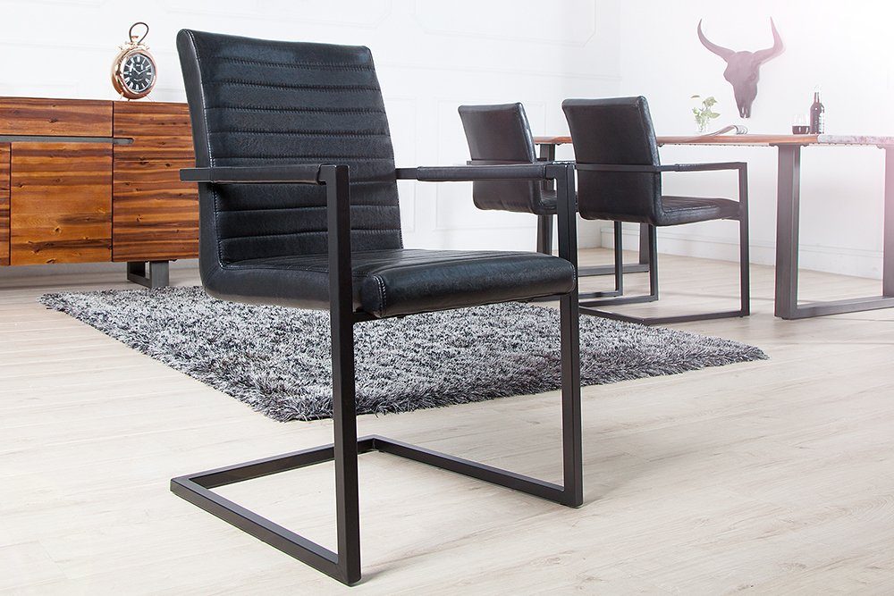 riess-ambiente · schwarz · Metall LOFT Industrial mit antik (Einzelartikel, St), Kunstleder Esszimmer 1 Freischwinger · Armlehne / schwarz ·