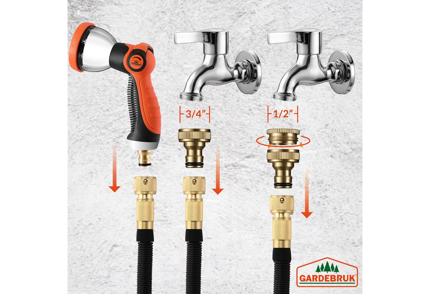 Thumbnail - Gardebruk Bewässerungsschlauch, 15m 3fach Latexkern Vollmessing Adapter 1/2" 3/4" Zoll Tasche Schwarz