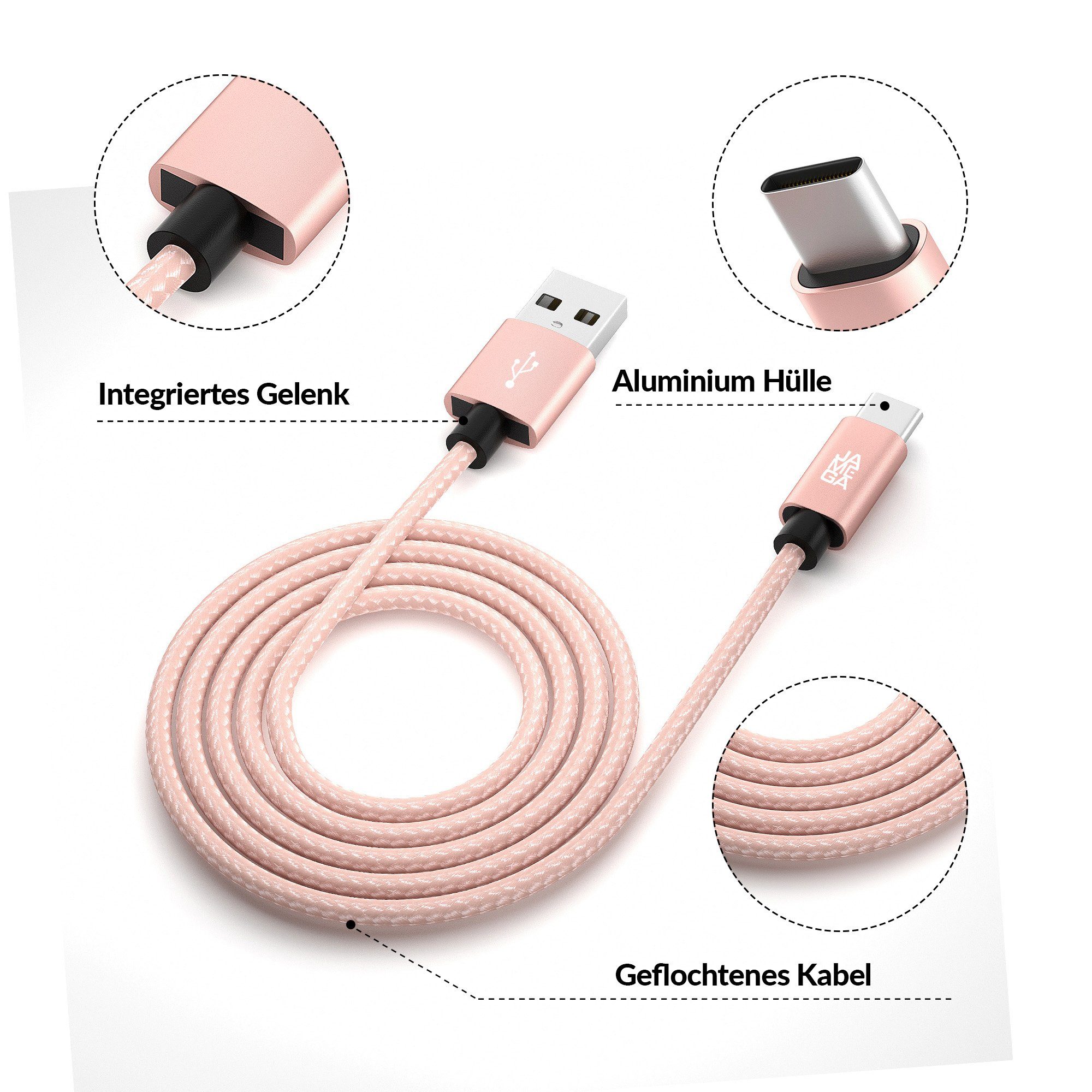 JAMEGA USB-C Datenkabel Ladekabel für Samsung Apple iPhone Huawei Xiaomi uvm. USB-Kabel, USB Typ A, USB Typ C, (100 cm) – Bild 4 von 5