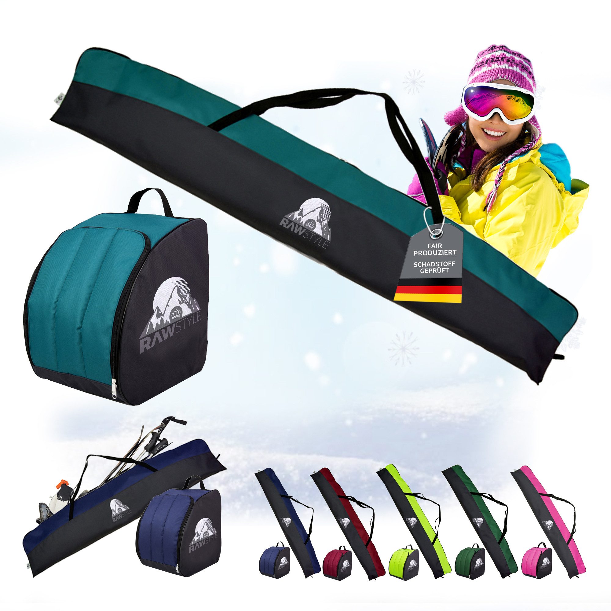 BambiniWelt by Rafael K. Skitasche Skitasche Ski-Schuh-Tasche KOMBI SET 160cm oder 180cm wasserdicht (Skitasche + Skischuhtasche), wasserdichtes, starkes Cordura-Gewebe