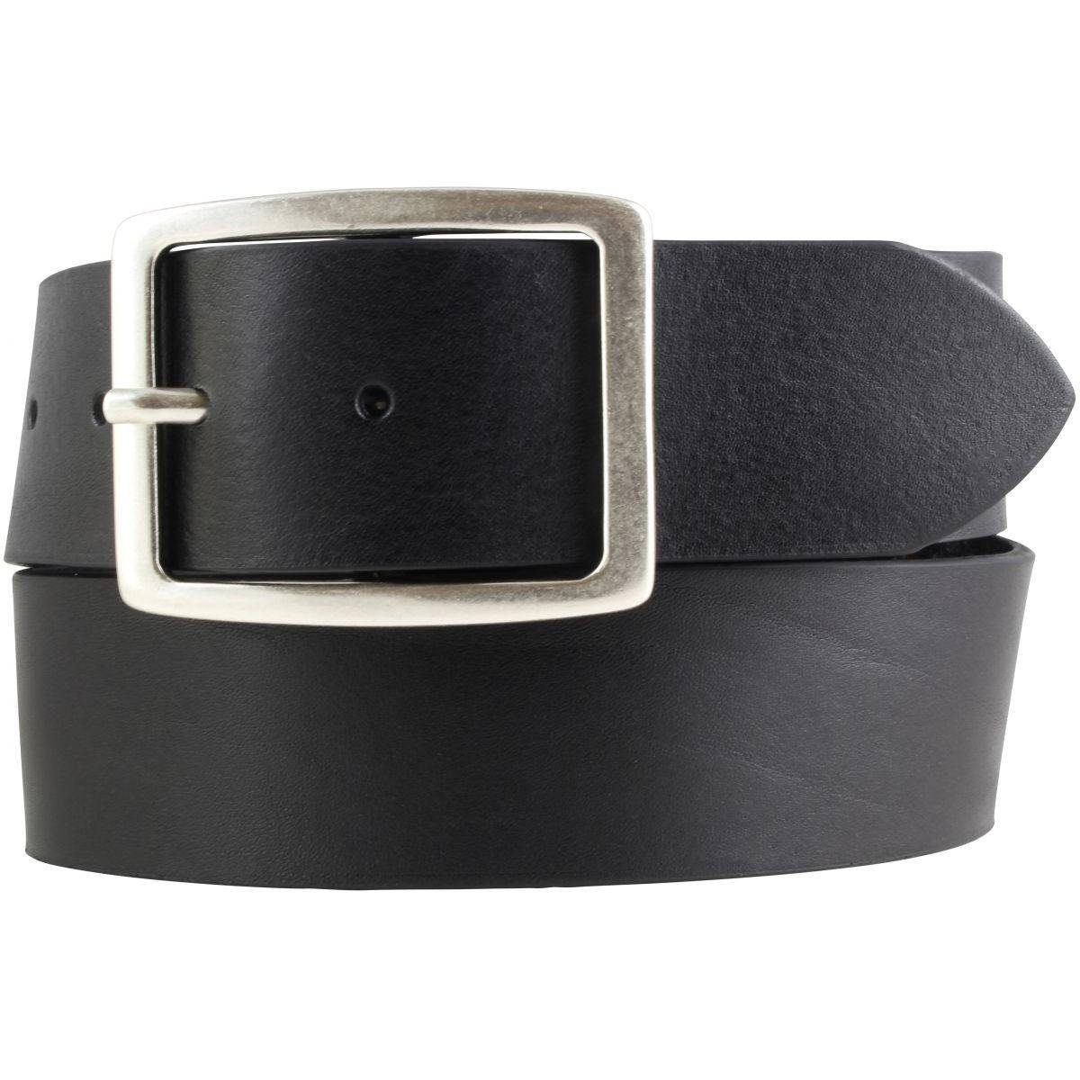 BELTINGER Ledergürtel Jeansgürtel aus Vollrindleder mit Doppel-Schnalle 4,5 cm - Leder-Gürte Schwarz, Altsilber