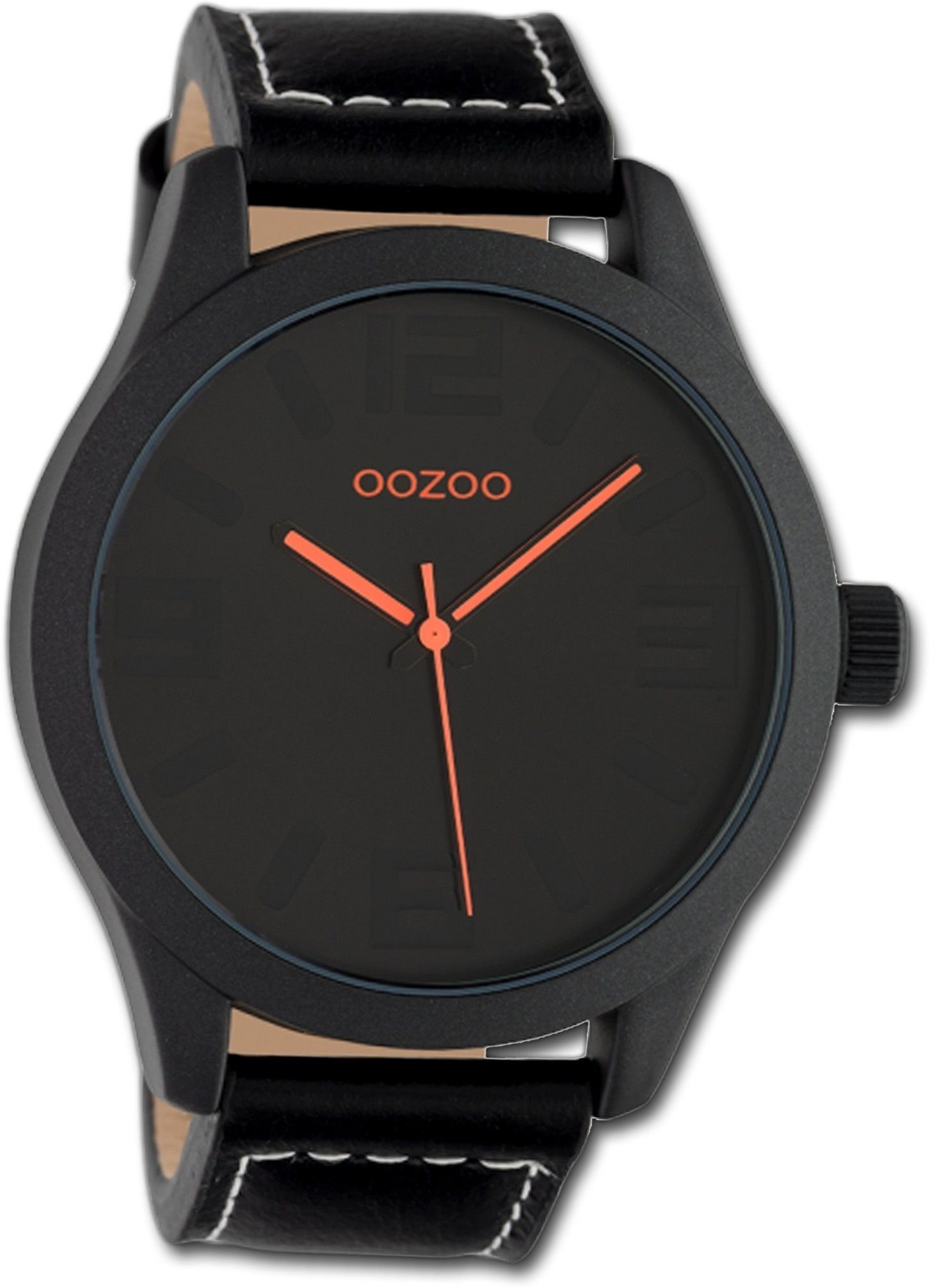 OOZOO Quarzuhr Oozoo Leder Herren Uhr C1069 Analog, Herrenuhr Lederarmband schwarz, rundes Gehäuse, extra groß (ca. 46mm)