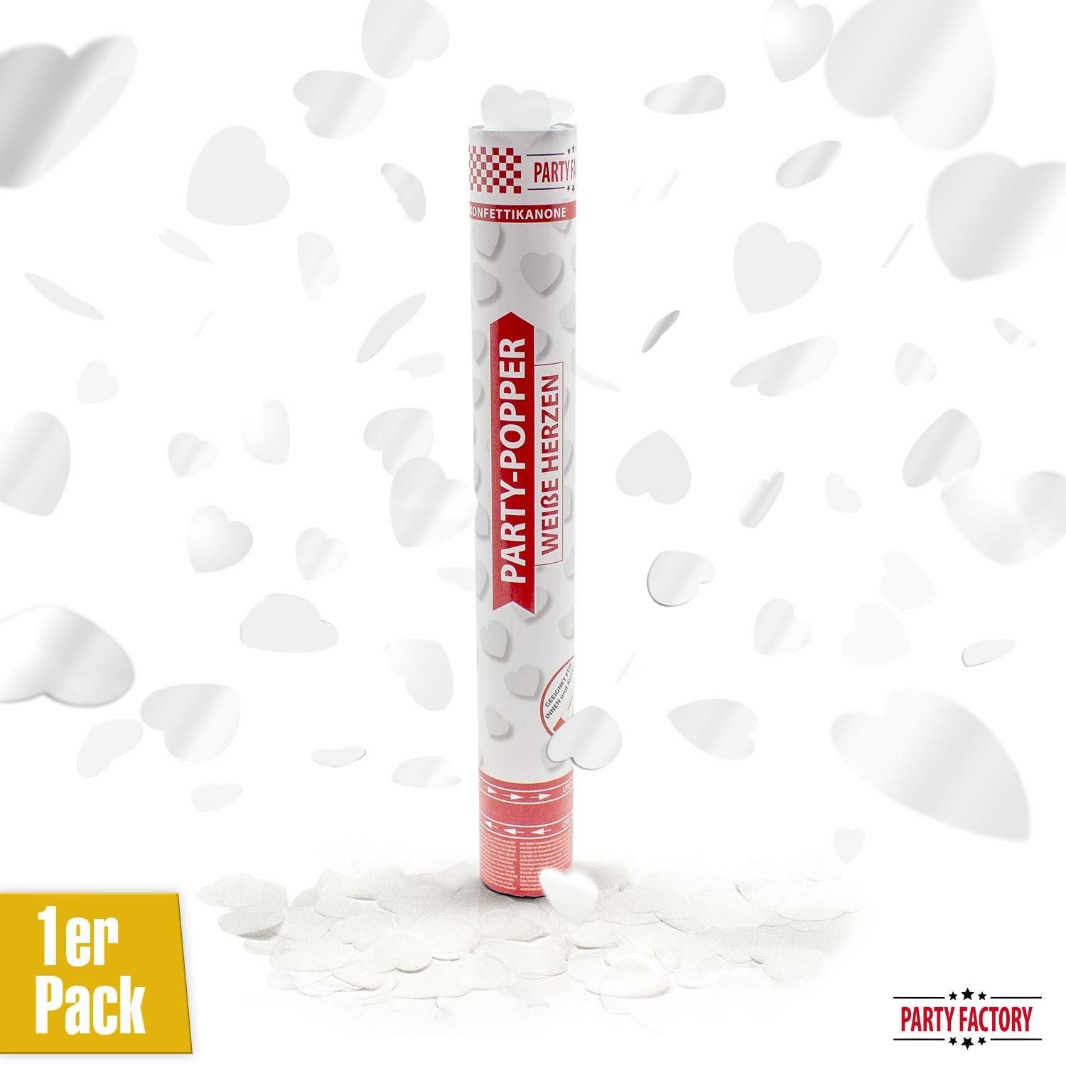 Party Factory Konfetti Party Popper 40 cm Weiße Herzen – Konfetti für Hochzeiten & Liebe