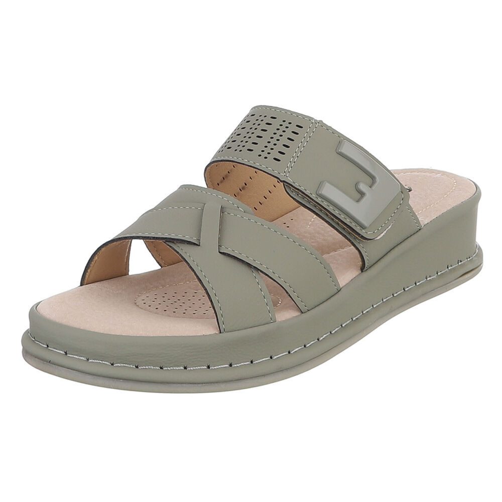 Ital-Design Damen Pantolette mit Keilsohle und Zierelement Plateausandaletten (91849388) Keilabsatz/Wedge Keilsandaletten in Grün