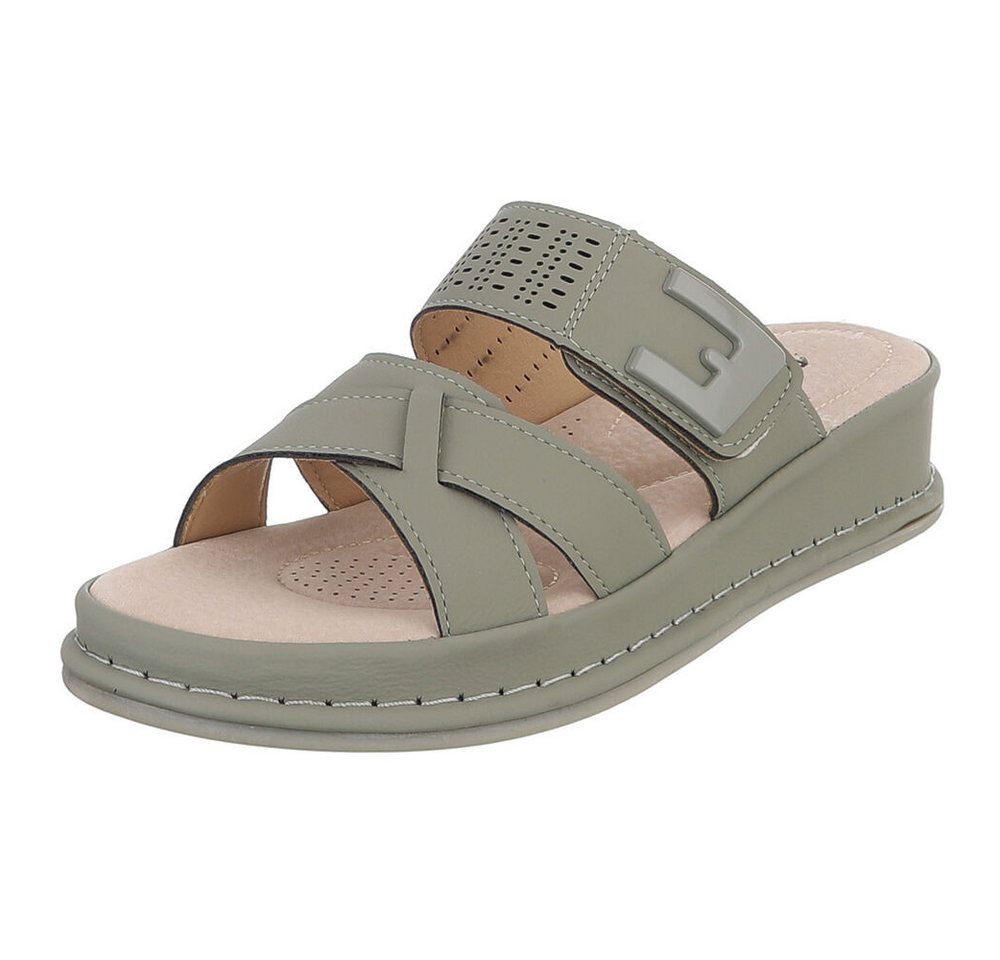 Ital-Design Damen Pantolette mit Keilsohle und Zierelement Plateausandaletten (91849384) Keilabsatz/Wedge Keilsandaletten in Grün
