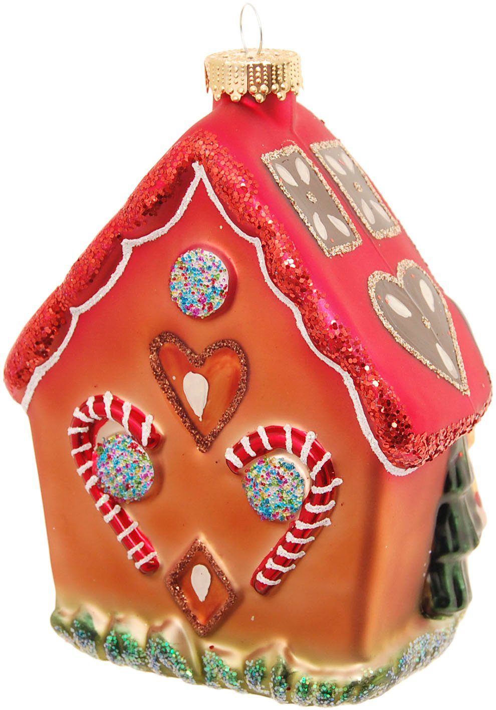 Krebs Glas Lauscha Christbaumschmuck Glasornament Lebkuchenhaus mit Hexe, Hänsel & Gretel, Höhe ca. 13 cm (1-tlg), Weihnachtsdeko, Weihnachtsbaumkugel, Christba – Bild 2 von 3