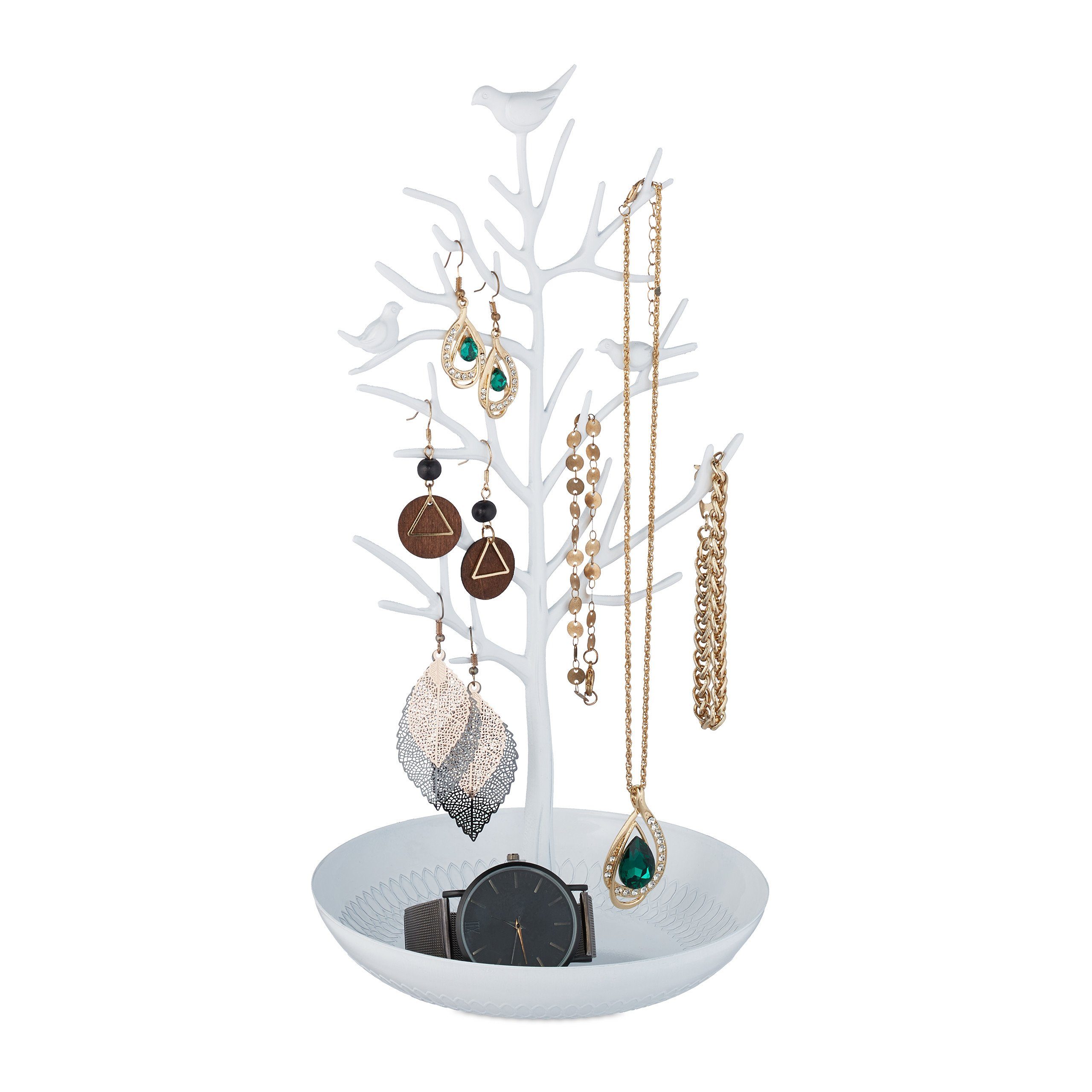 Elandy Schmuckständer Baum Design - Weiß L 41,5cm Für Ringe & Halsketten