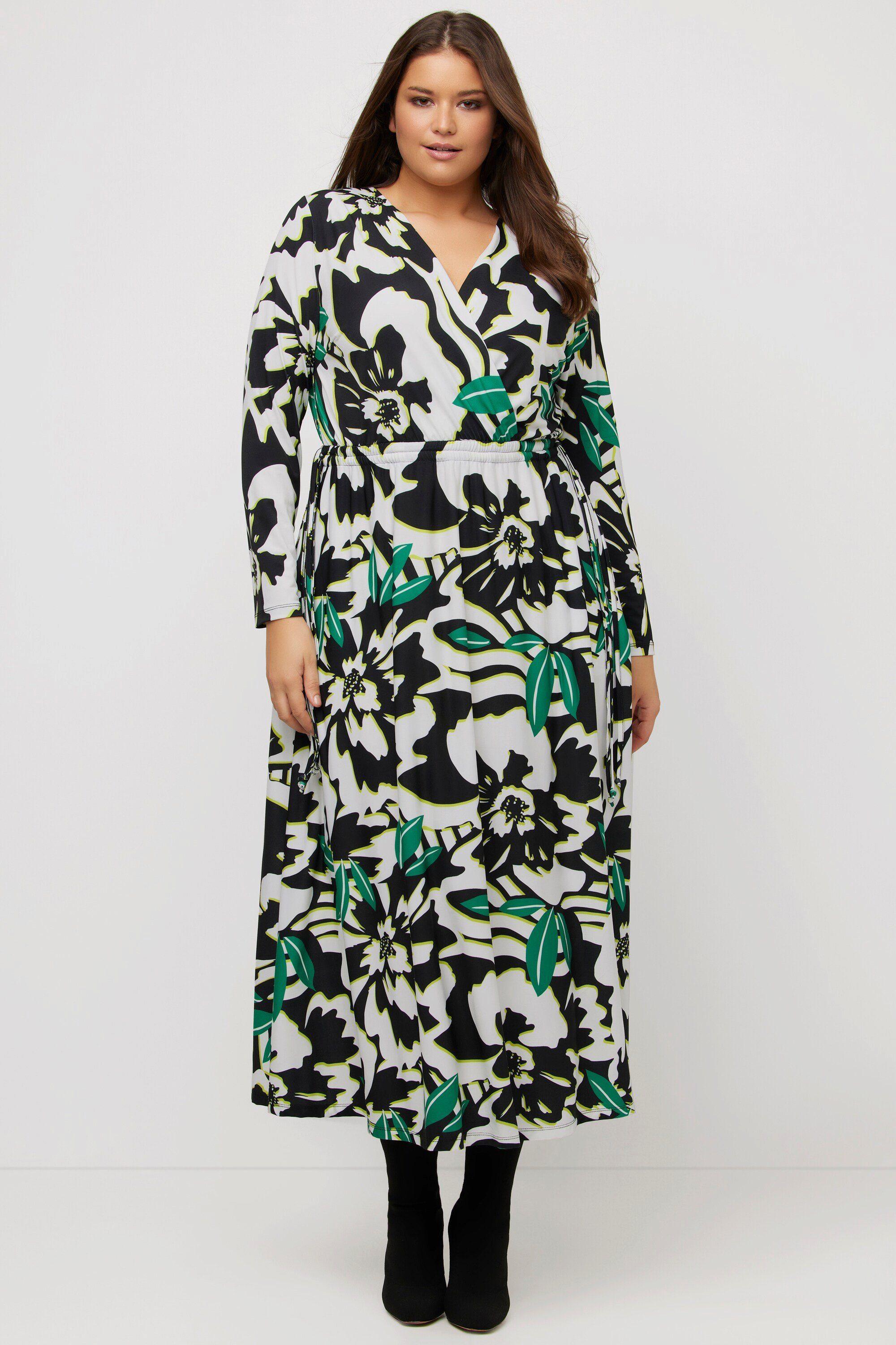 Ulla Popken Maxikleid Jerseykleid Wickeloptik V-Ausschnitt günstig online kaufen