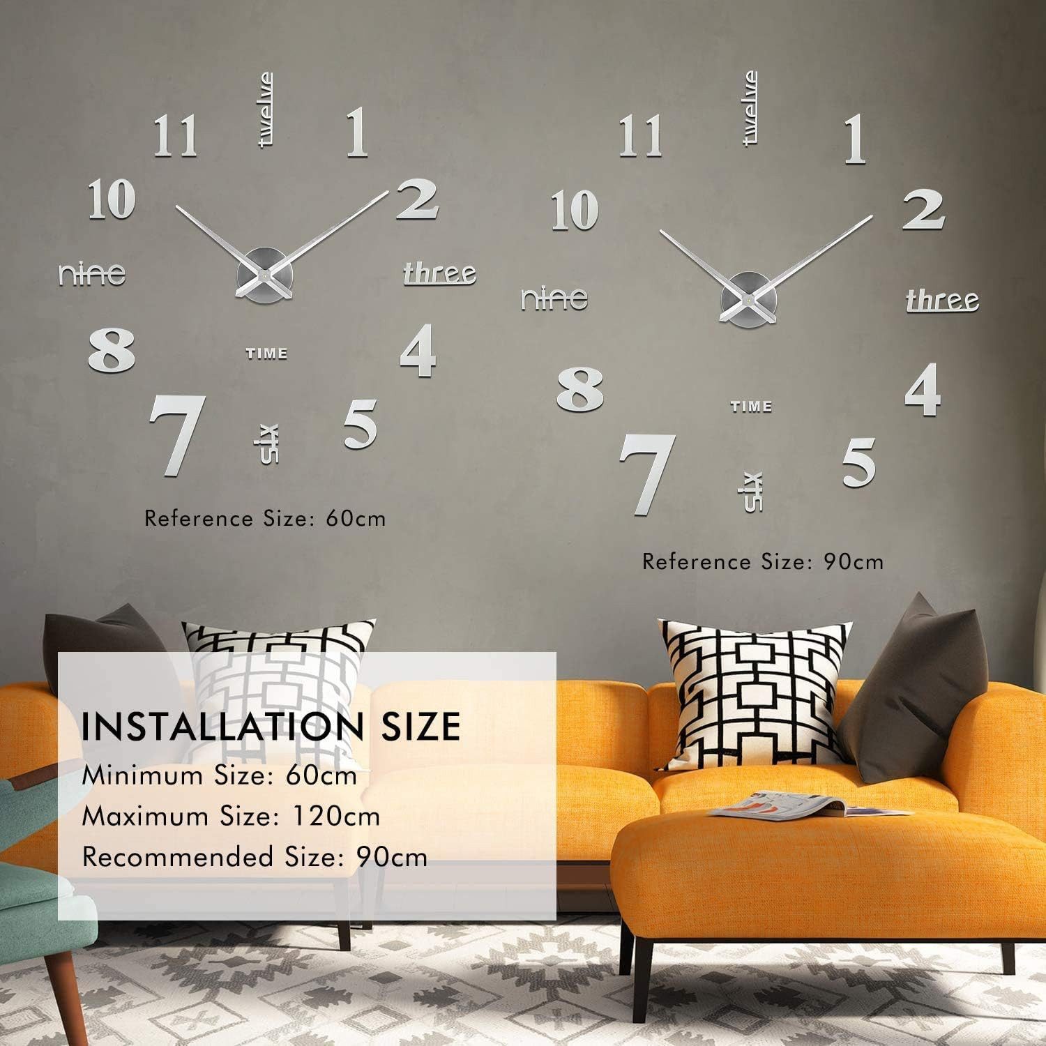 TUWENA Wanduhr DIY Wanduhren Mit 3D Visuelle Aufkleber, Mute große Wanduhr (Modern Design Wanduhren Geeignet für Home Dekoartikel,Büro und Hotel)