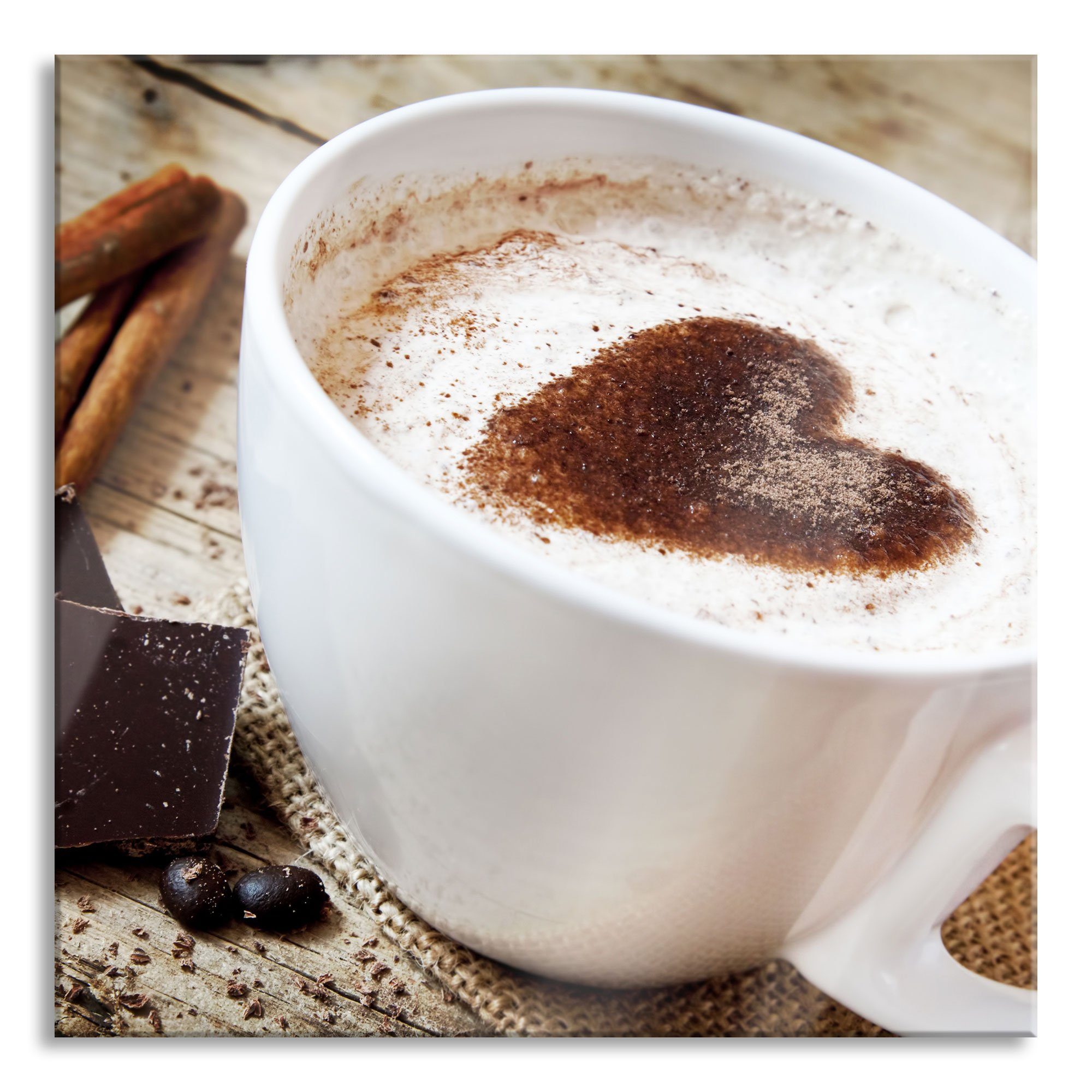 inkl. Abstandshalter Schokolade, Tasse Echtglas, Pixxprint (1 Kaffee Schokolade Tasse Glasbild Aufhängungen und aus Glasbild mit St), Kaffee mit