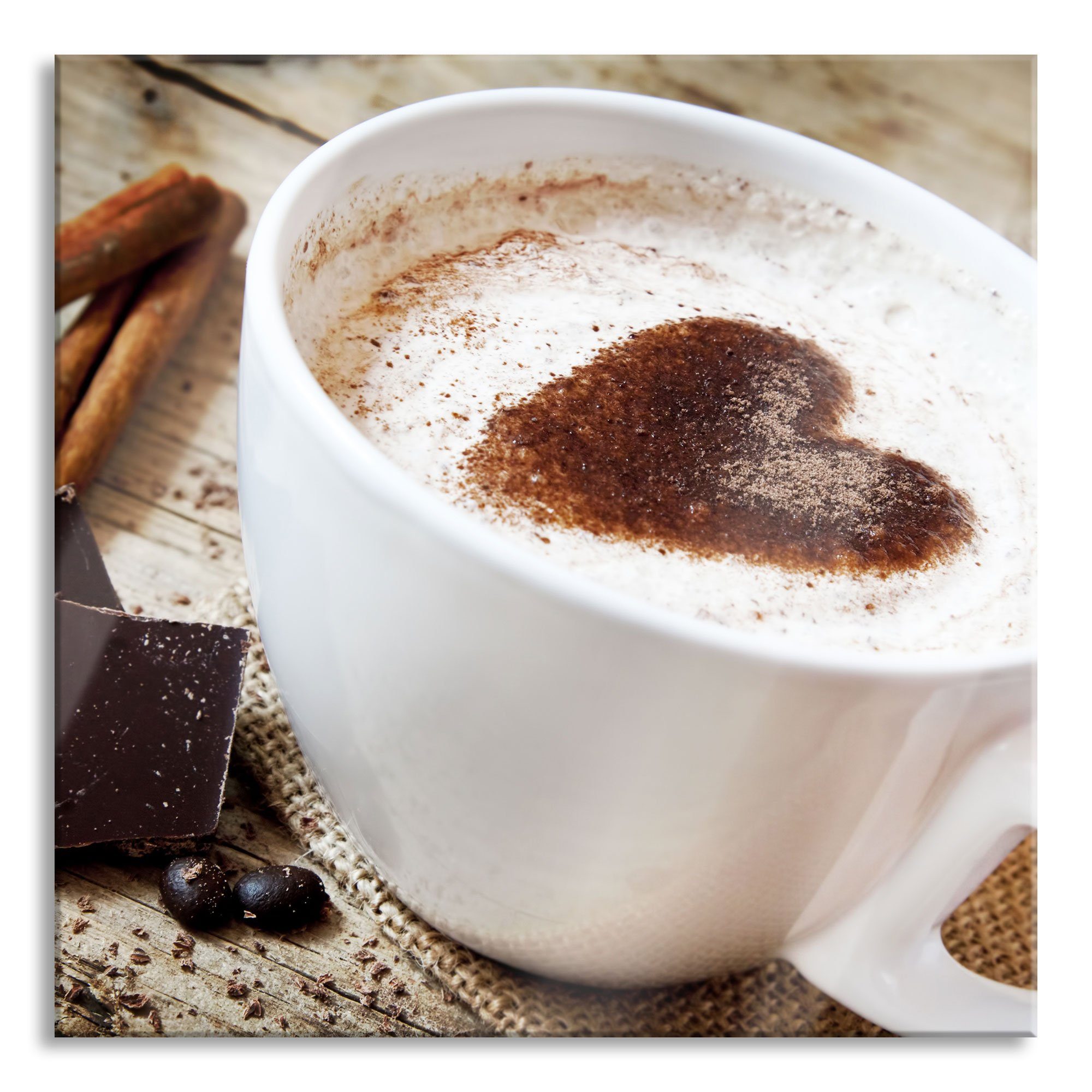 Pixxprint Glasbild Tasse Kaffee mit Schokolade, Tasse Kaffee mit Schokolade (1 St), Glasbild aus