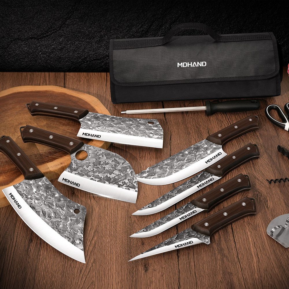 MDHAND Messer-Set 14-teiliges Schlachtmesser (14-tlg), Ergonomische Griffe, inklusive Aufbewahrungstasche