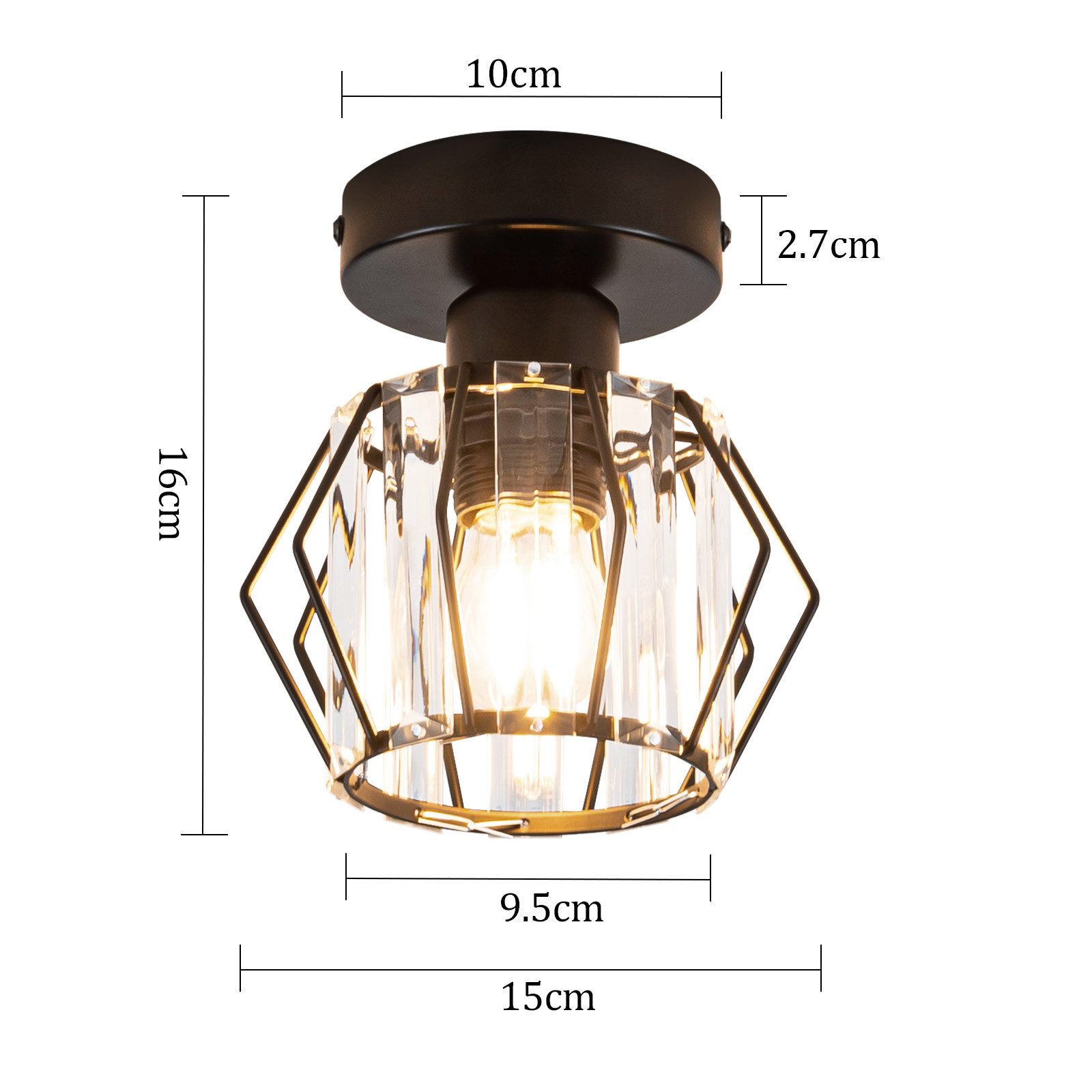Nettlife Deckenleuchte Schwarz Kristall Moderne E27 Deckenlampe Design ohne Leuchtmittel, ohne Leuchtmittel, für Flur, Küche, Balkon, Wohnzimmer & Hotel Innenbeleuchtung