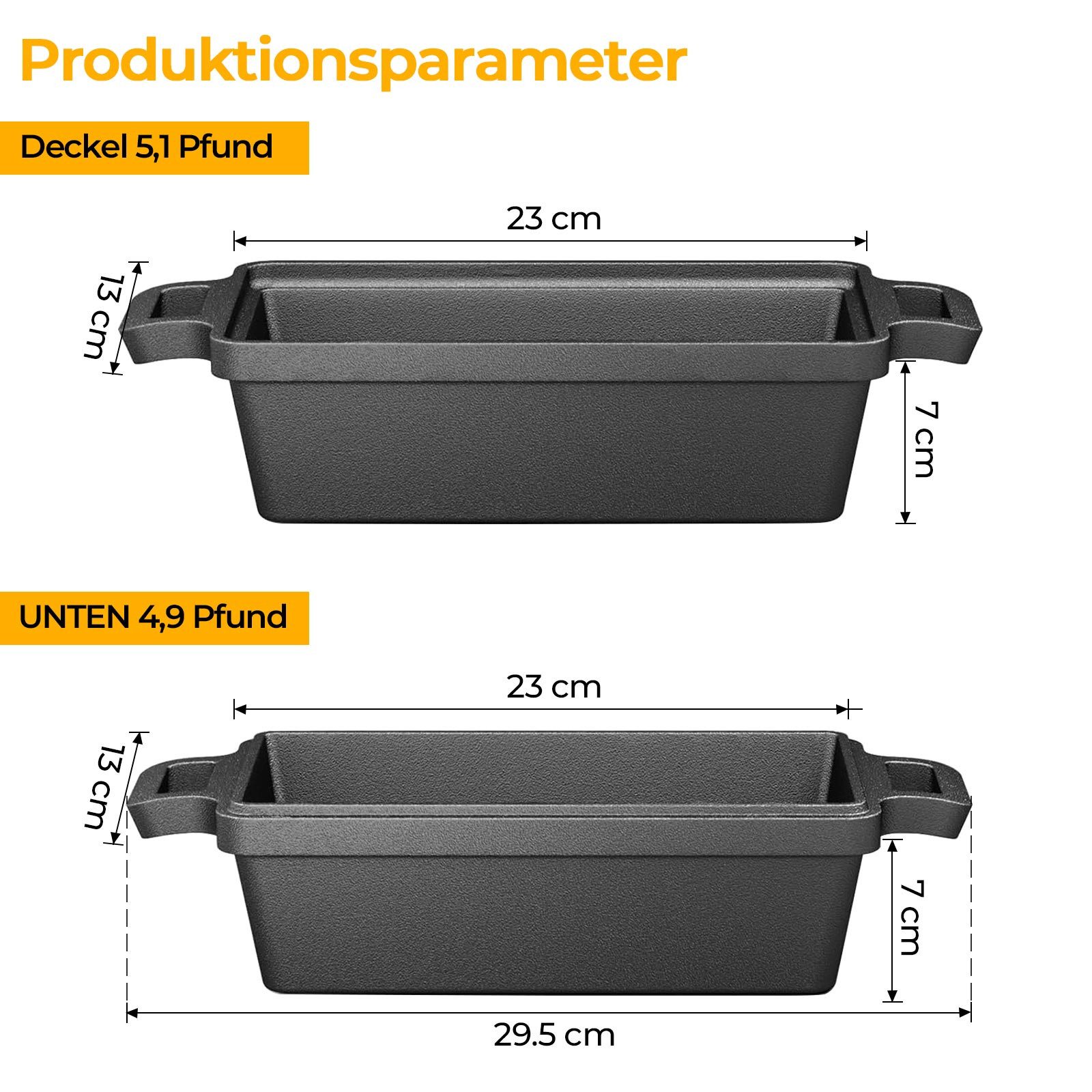 GLIESE Brotbackform Brotbackform 23cm Gusseisen Topf Brot Backen, (Set), Kann als zwei Formen oder zusammengefügt genutzt werden.