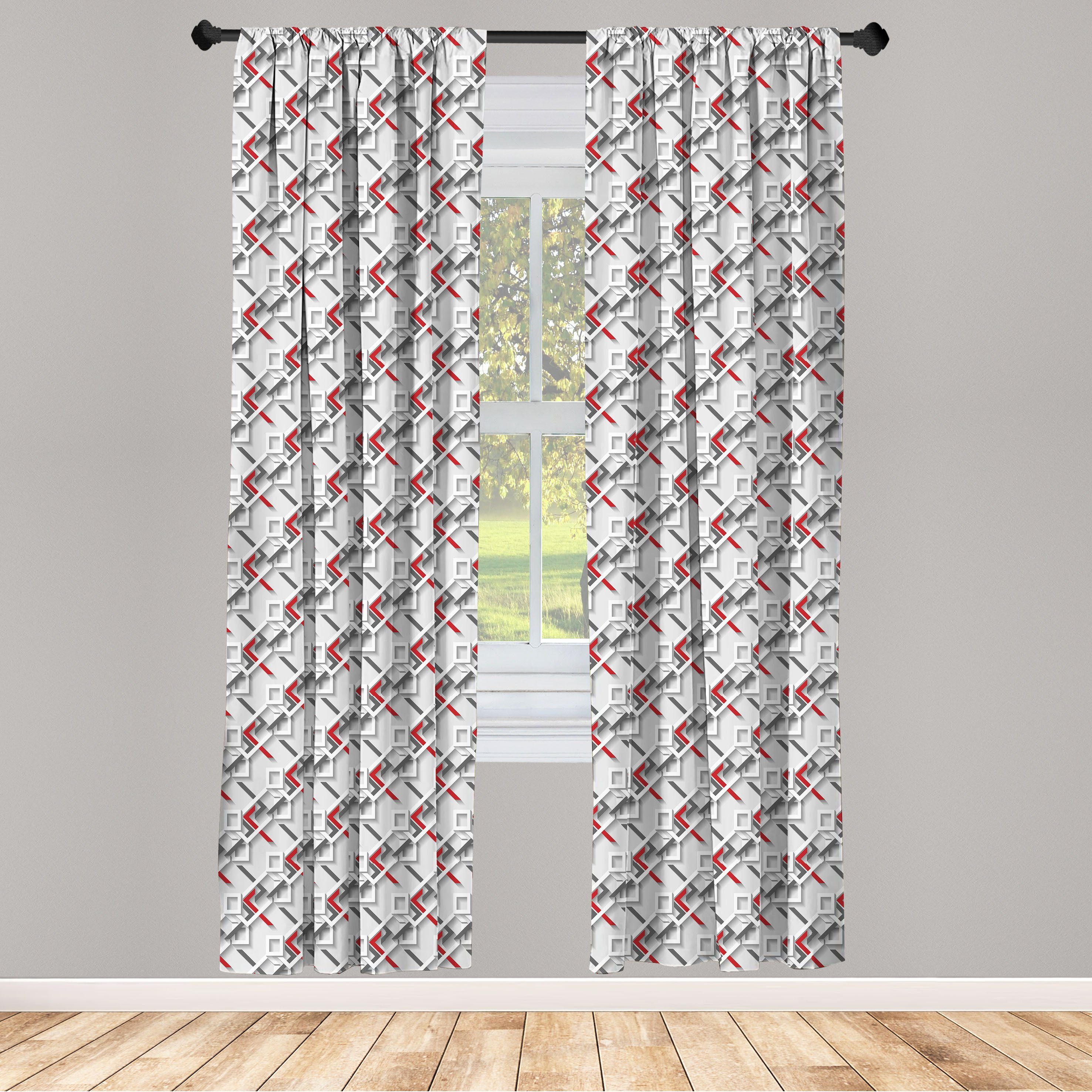 Gardine Vorhang für Wohnzimmer Schlafzimmer Dekor, Abakuhaus, Microfaser, Geometrisch Moderne Grid Design-