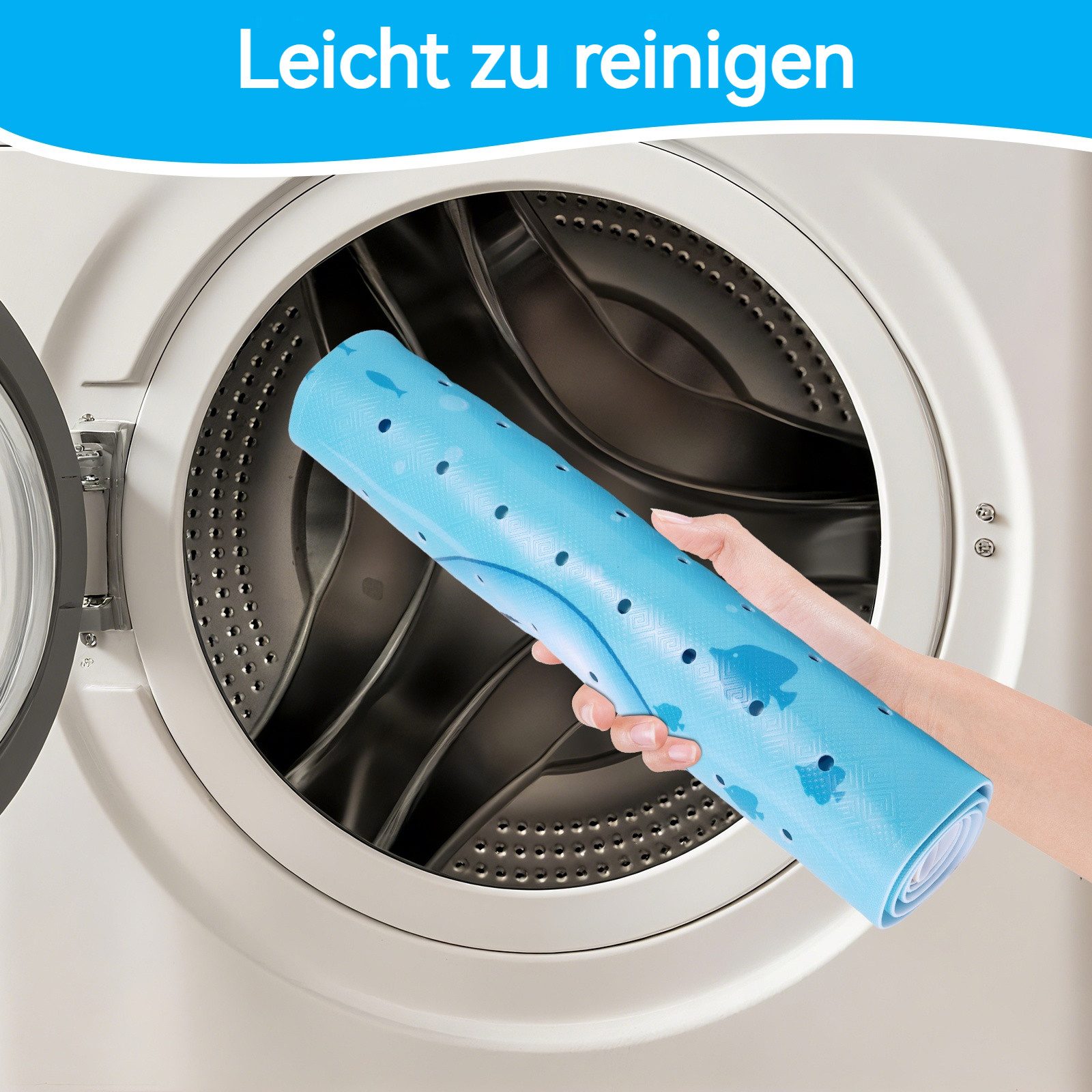 BlingBin Bath Mat, Non-Slip, 100x40cm, Bath Mat, W: 40 cm, L: 100 cm, 1-Piece Set, with Suction Cups and Drain Holes, Machine Washable, Anti-Mold, Dolphin Design