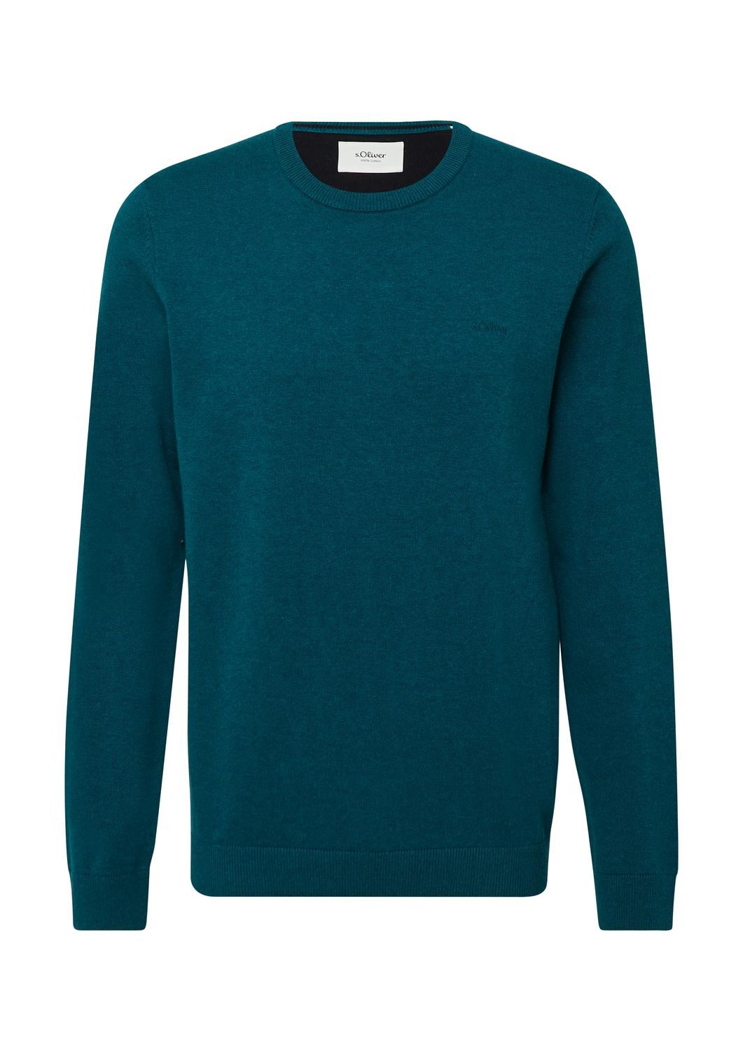 s.Oliver Rundhalspullover Basic (1-tlg) Feinstrick-Komfort mit Logo-Detail