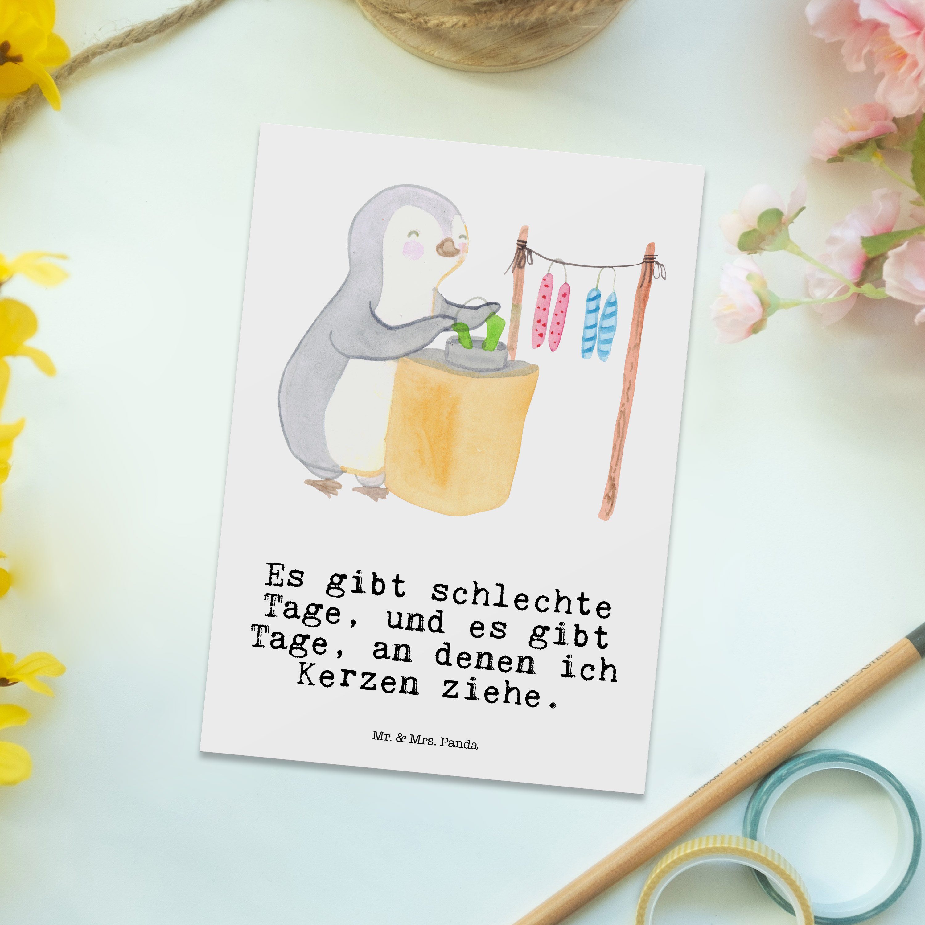 Geschenk, Weiß Einladungskarte, Postkarte Danke Tage & Kerzenziehen - Pinguin Mrs. - Panda Mr.