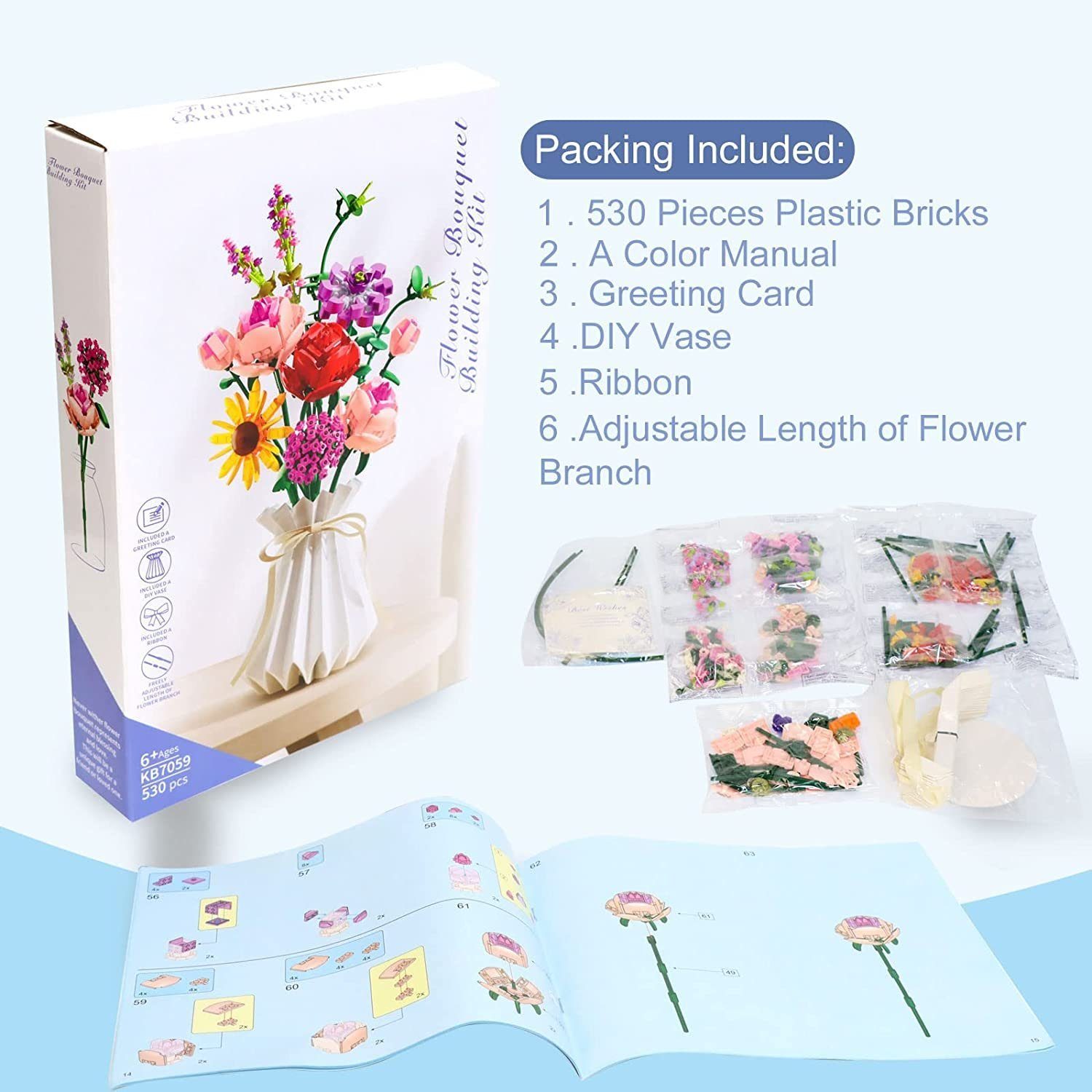 Kunstblumenstrauß Blumen Geschenke Vase Geschenk,Kreative DIY Bouquet 11 Bauspielzeugsets für Blumenstrauß 6+, Kinder Ehefrau&Ehemann für Vattertag Hausdeko Set EXTSUD, Baustein Bausteine mit