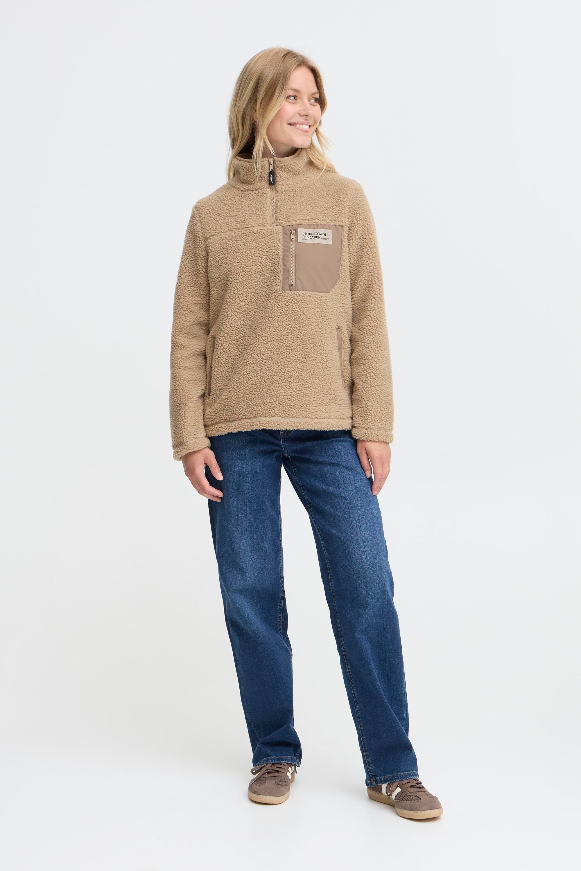 OXMO Plüschjacke OXABBY Gemütliche Plüschjacke mit Paspeltaschen