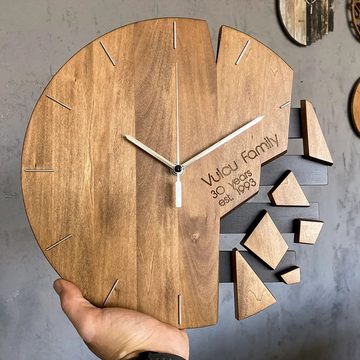 Welikera Wanduhr, 30cm Präzisionszeitmessung Gebrochenes Design Wanduhr aus Holz