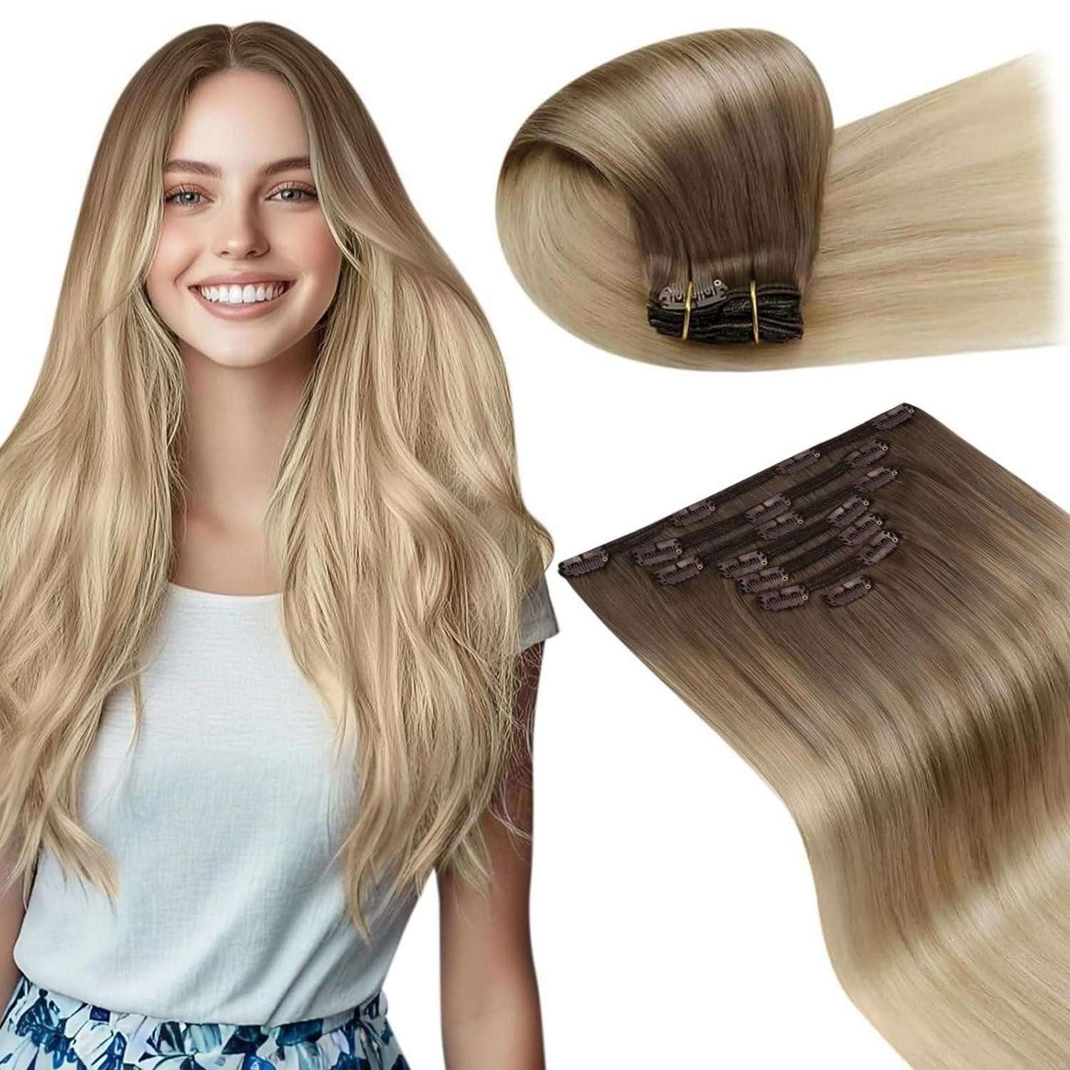 Echthaar-Extension Clip Extensions Echthaar Remy Ombre 55cm-7PCS-150G 2.2#8 18 60