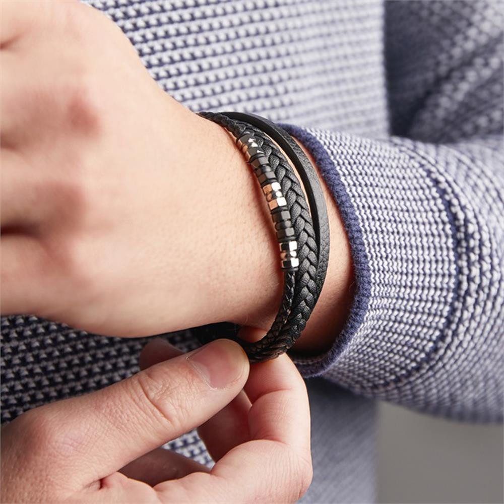 Unique Lederarmband Schwarzes Kunstlederarmband, mehrreihig von Unique – Bild 2 von 5