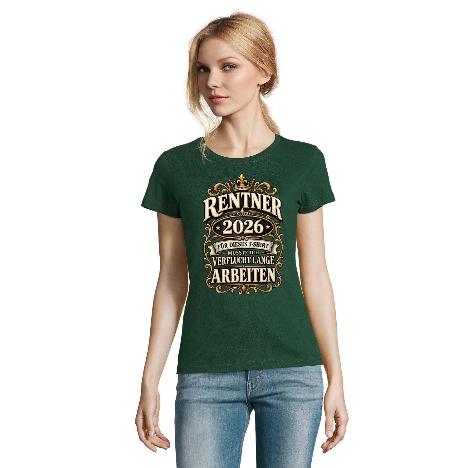 Blondie & Brownie T-Shirt Rentner2026 Damen T Shirt Ruhestandsspruch (Einzelartikel) Goldene Ruhestandskrone Edition 2026