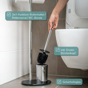 bremermann WC-Garnitur Stand-WC-Garnitur, WC-Bürste, Rollenhalter mit Glassockel, schwarz