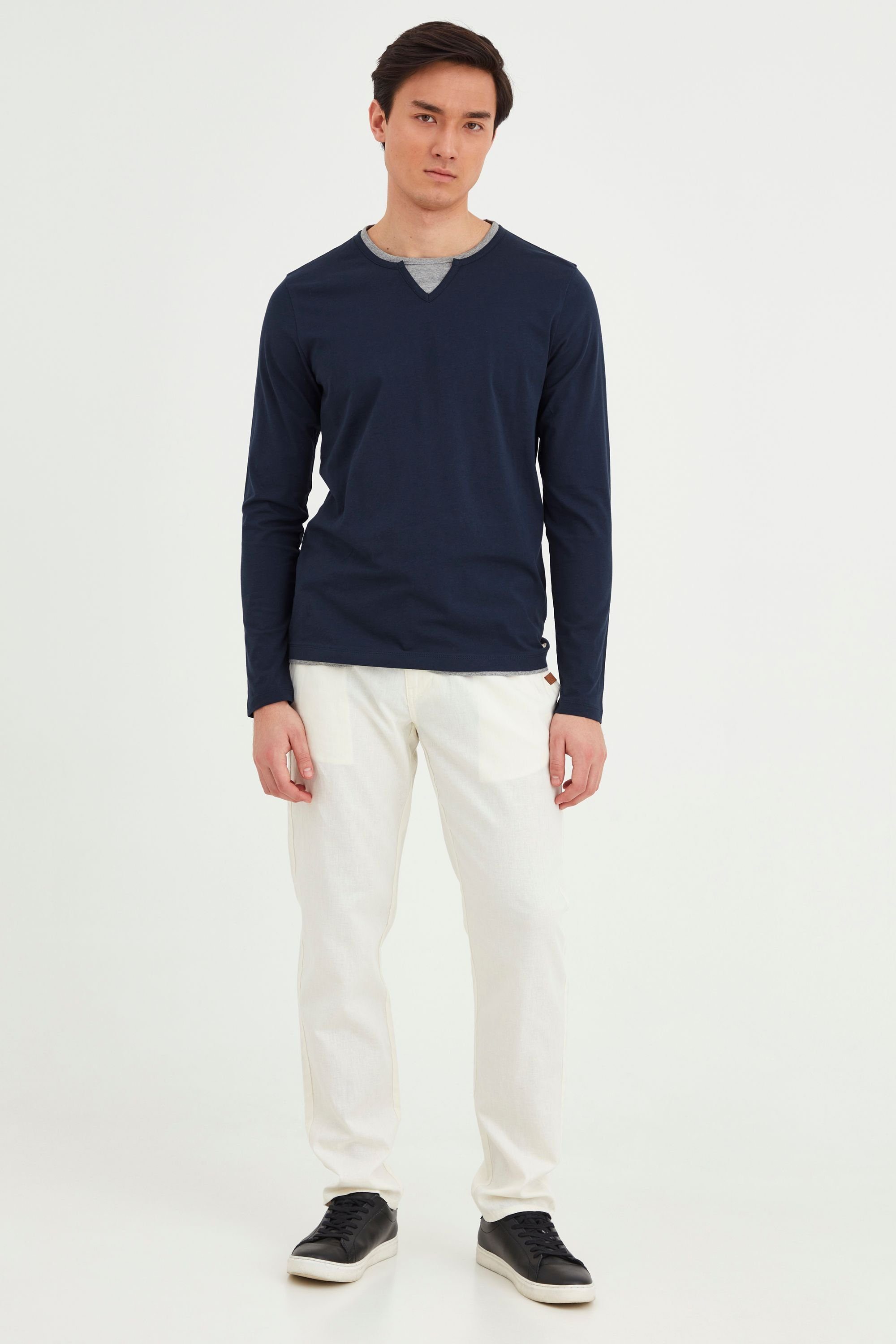 Blend Rundhalsshirt BHLeonas (1-tlg) Klassisches Langarmshirt mit Rundhalsausschnitt in Double-Layer-Optik