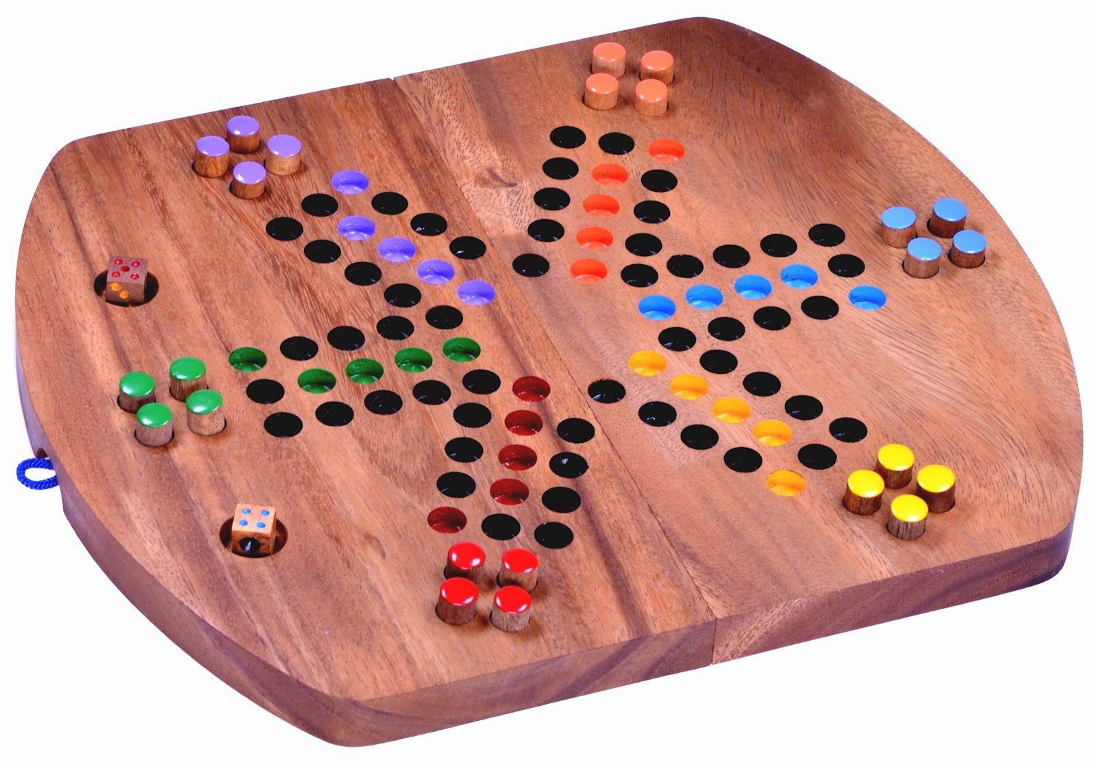 LOGOPLAY Spiel Ludo für 6 Spieler, Gesellschaftsspiel, Ludo – Würfelspiel aus Holz für 2 – 6 Spieler mit Klappbrett