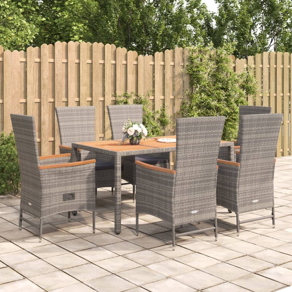 Garten-Essgruppe 150 cm Tischlnge 7-tlg Garten-Essgruppe mit Kissen Grau Polyrattan Sit