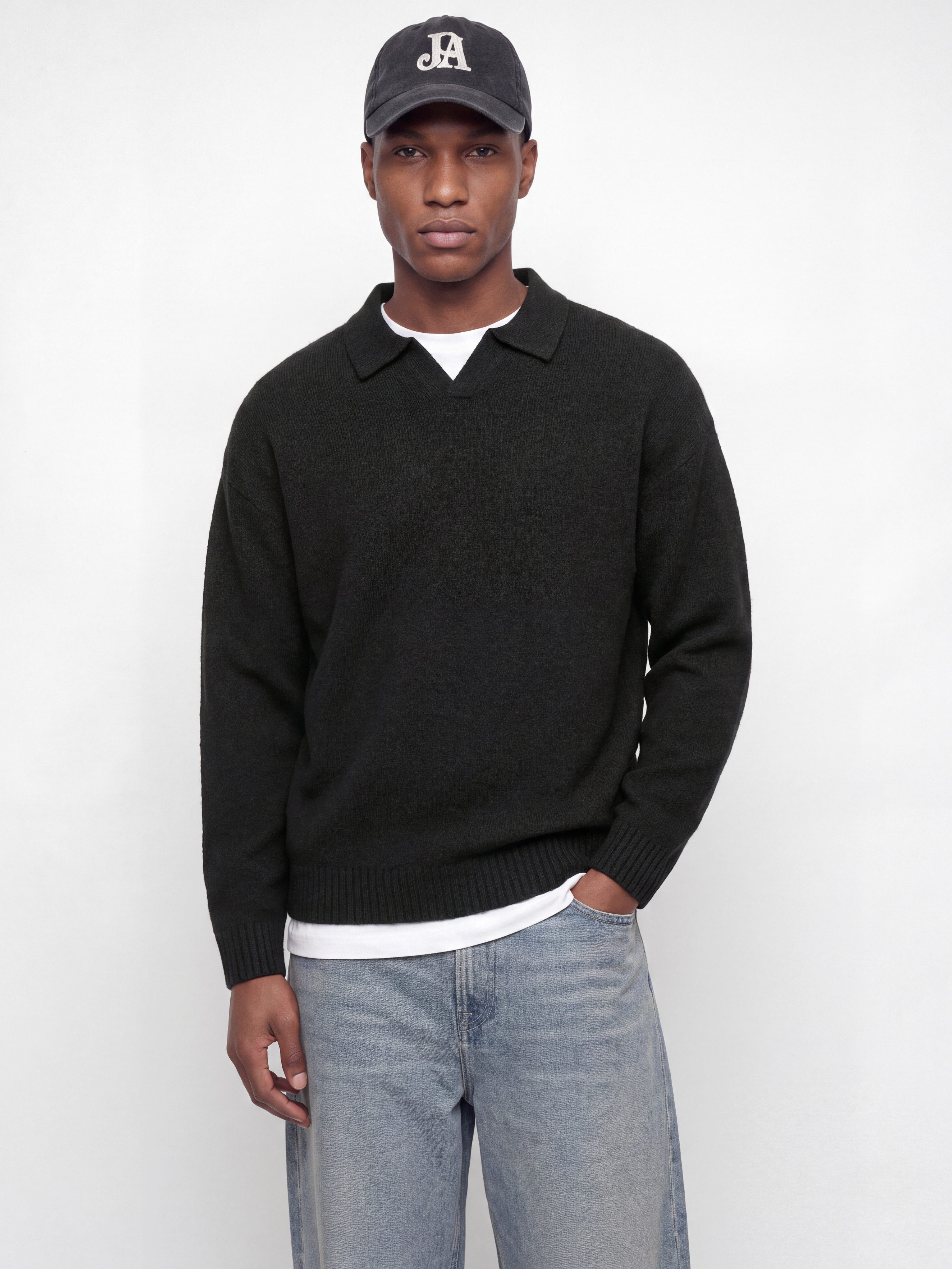 Jack & Jones Polokragenpullover JJESOHO OLLIE KNIT SPLIT NECK SN Materialmix, regular fit