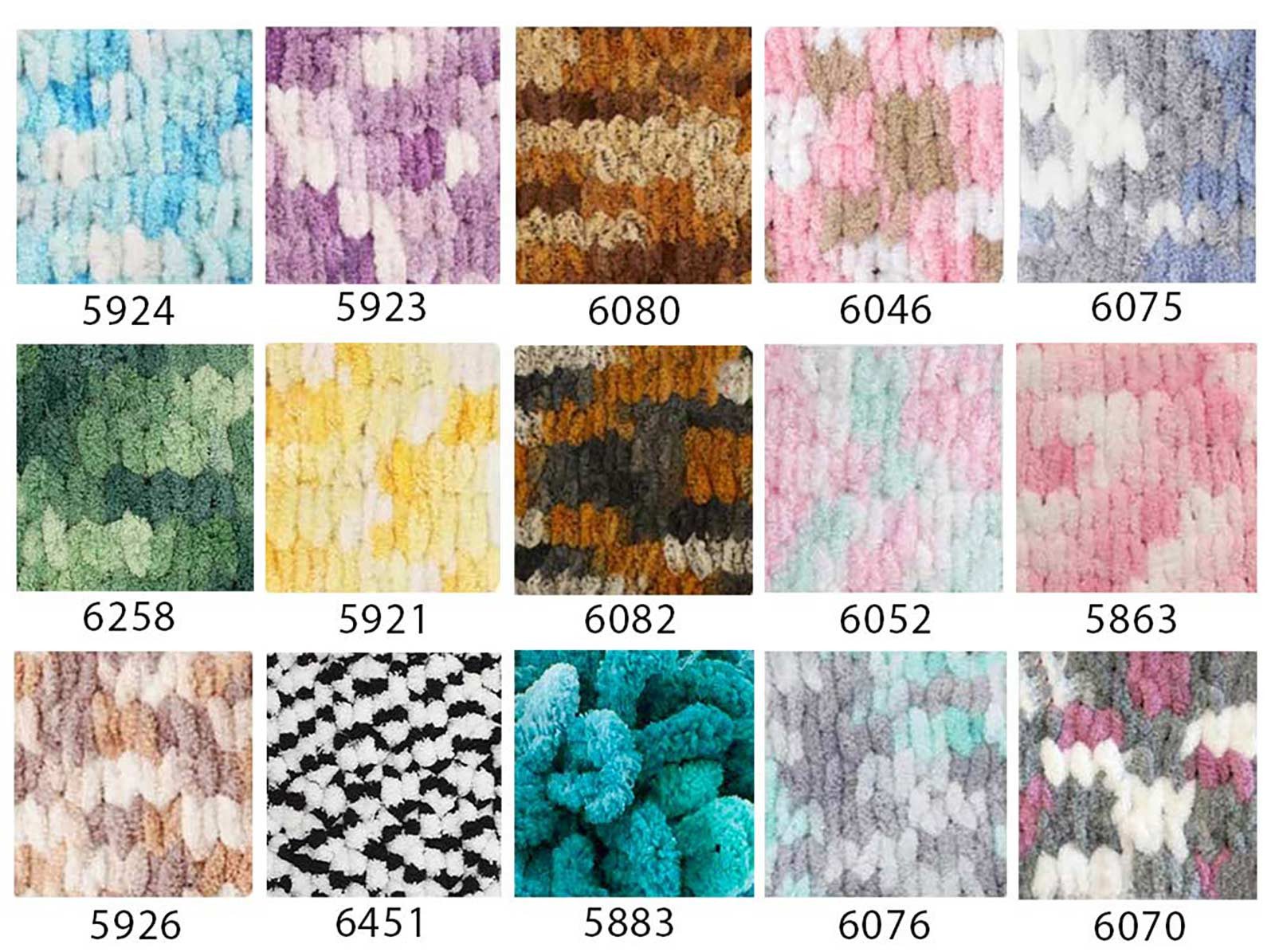 Alize 5 x 100g Strickgarn ALIZE Puffy Color Stricken ohne Nadeln Häkelwolle, 9 m (Sparpaket), 6492