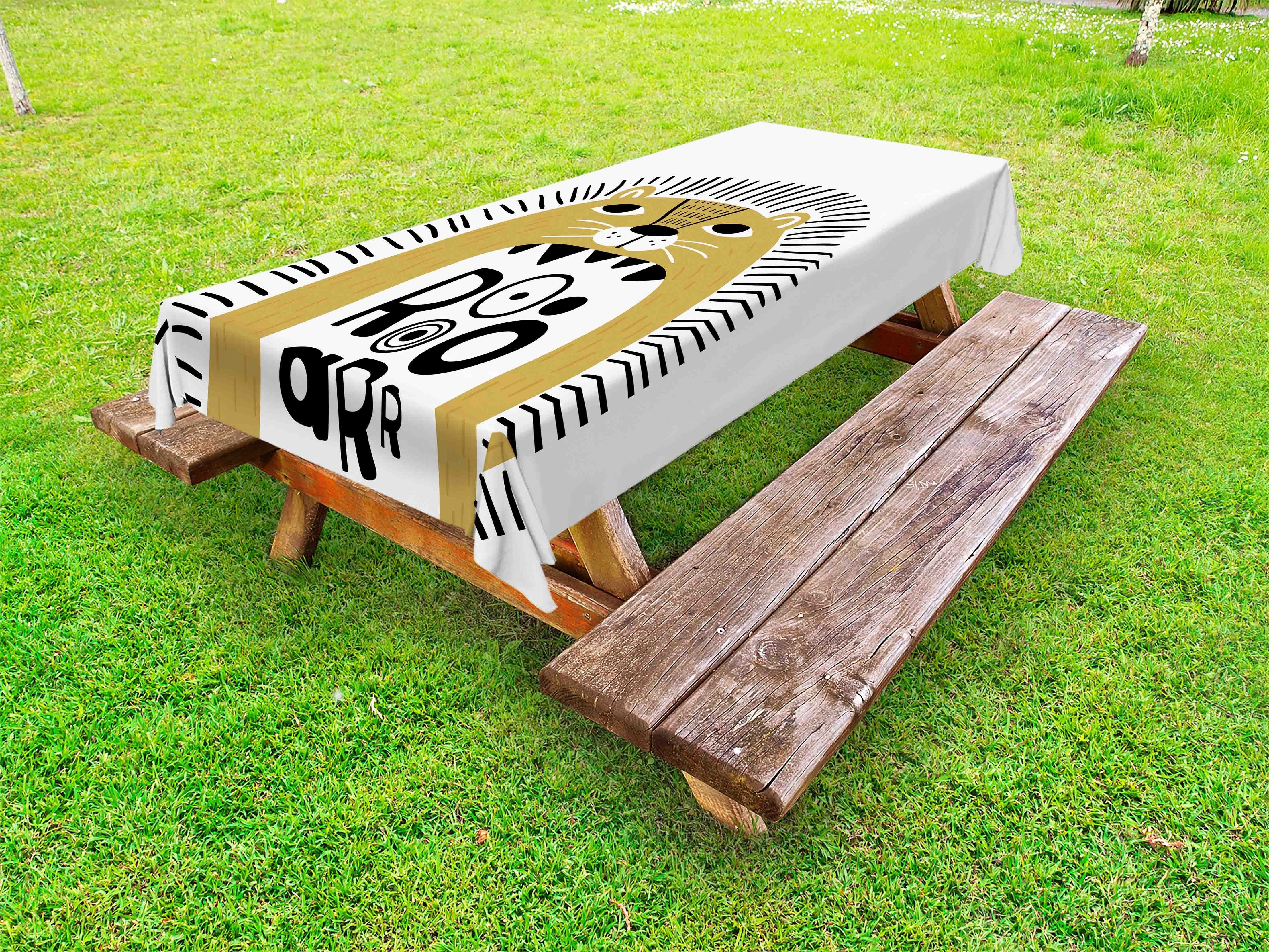 Abakuhaus Tischdecke Roar Löwe dekorative Typografie Form Picknick-Tischdecke, waschbare unregelmäßige