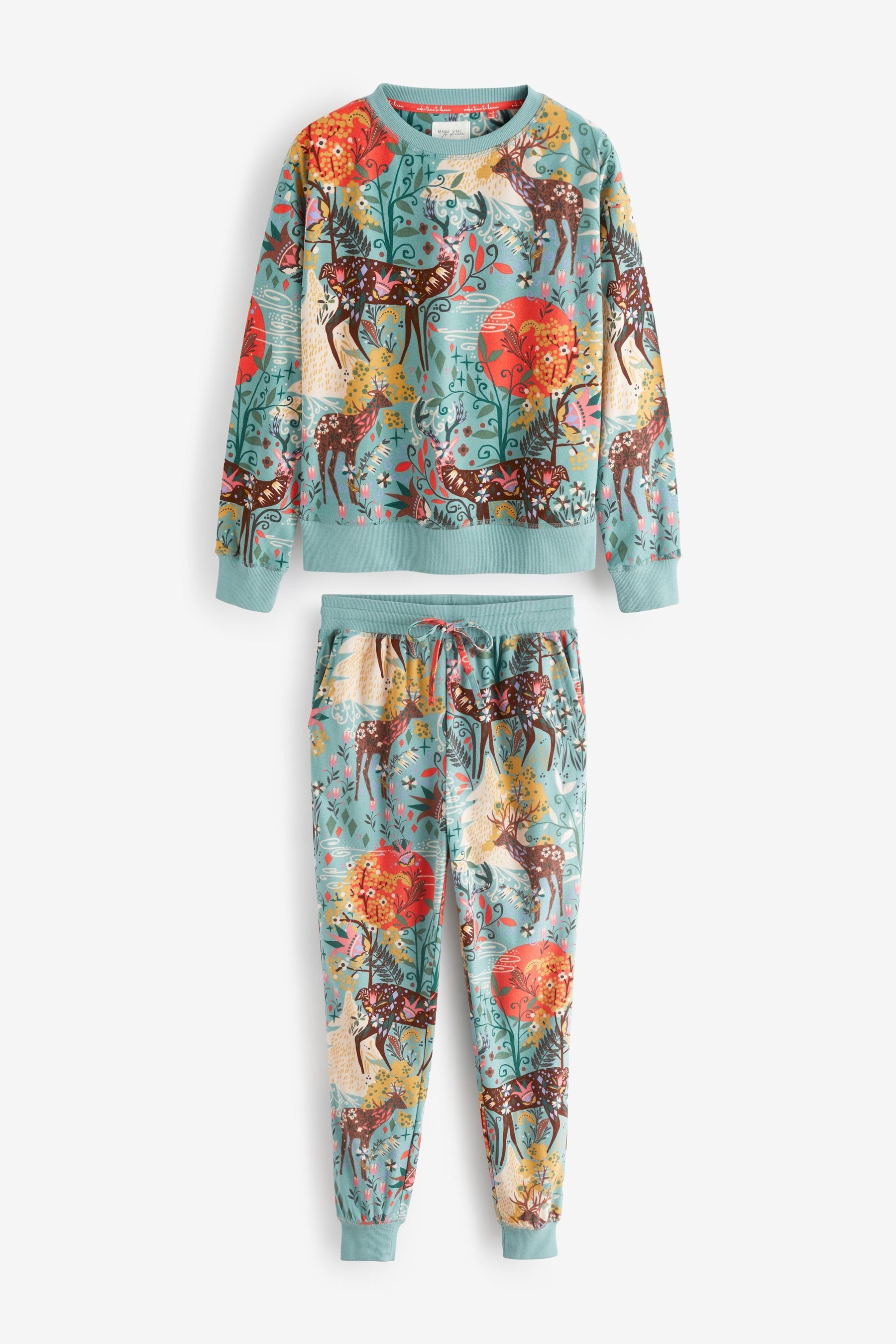 Woodland Pyjama Bequemer Next Pyjama (2 und superweicher Teal Blue tlg)