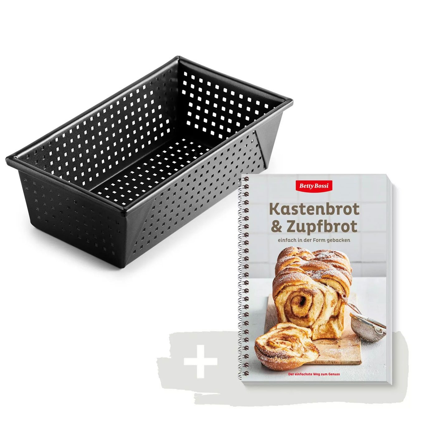 Betty Bossi Brotbackform Kastenbrot Knusper 23cm + Buch Kastenbrot & Zupfbrot, die perforierte Kastenform für 500-g-Brote