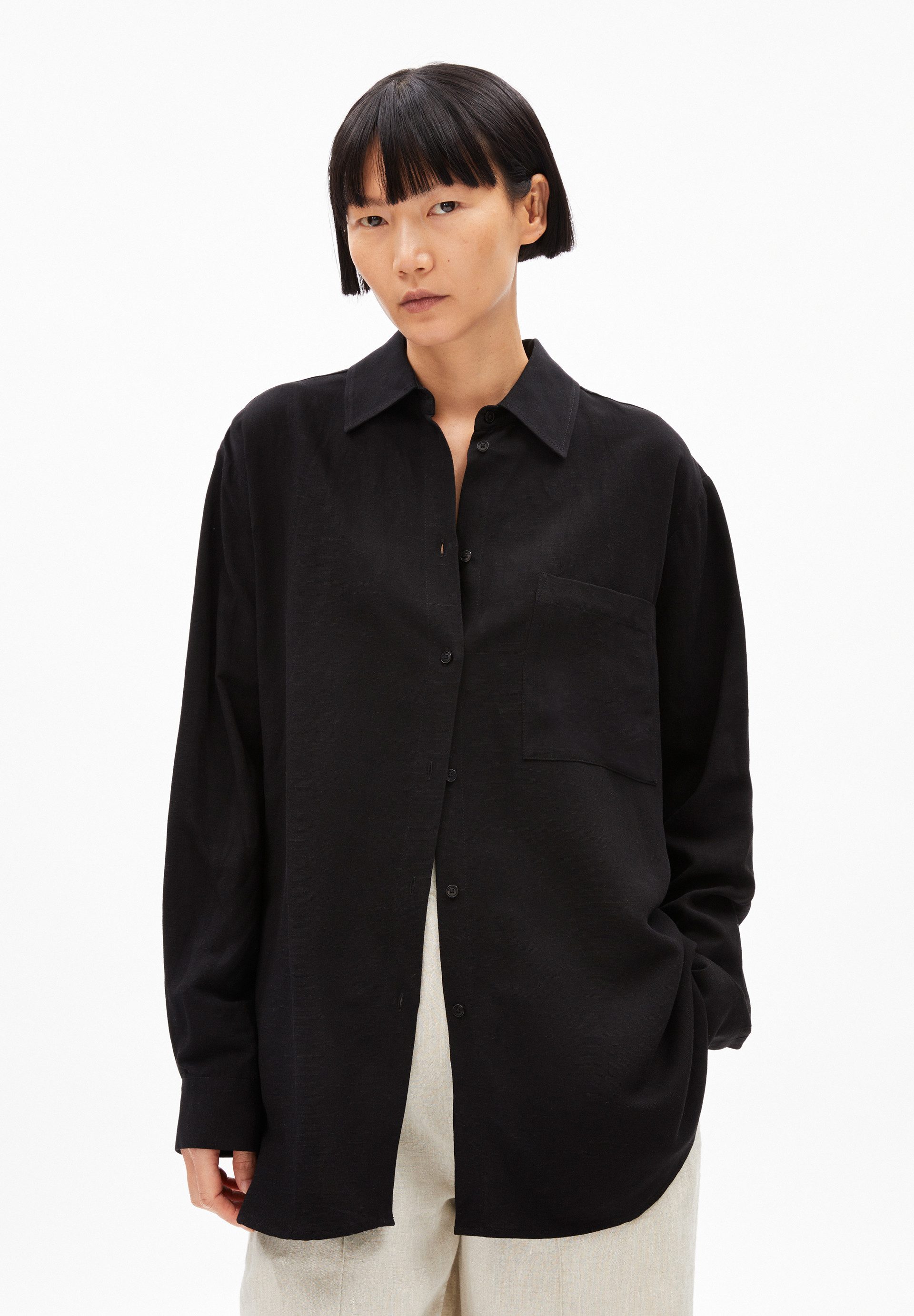 Langarmbluse MAALGAA LINO Bluse aus Leinen-Mix Loose Fit