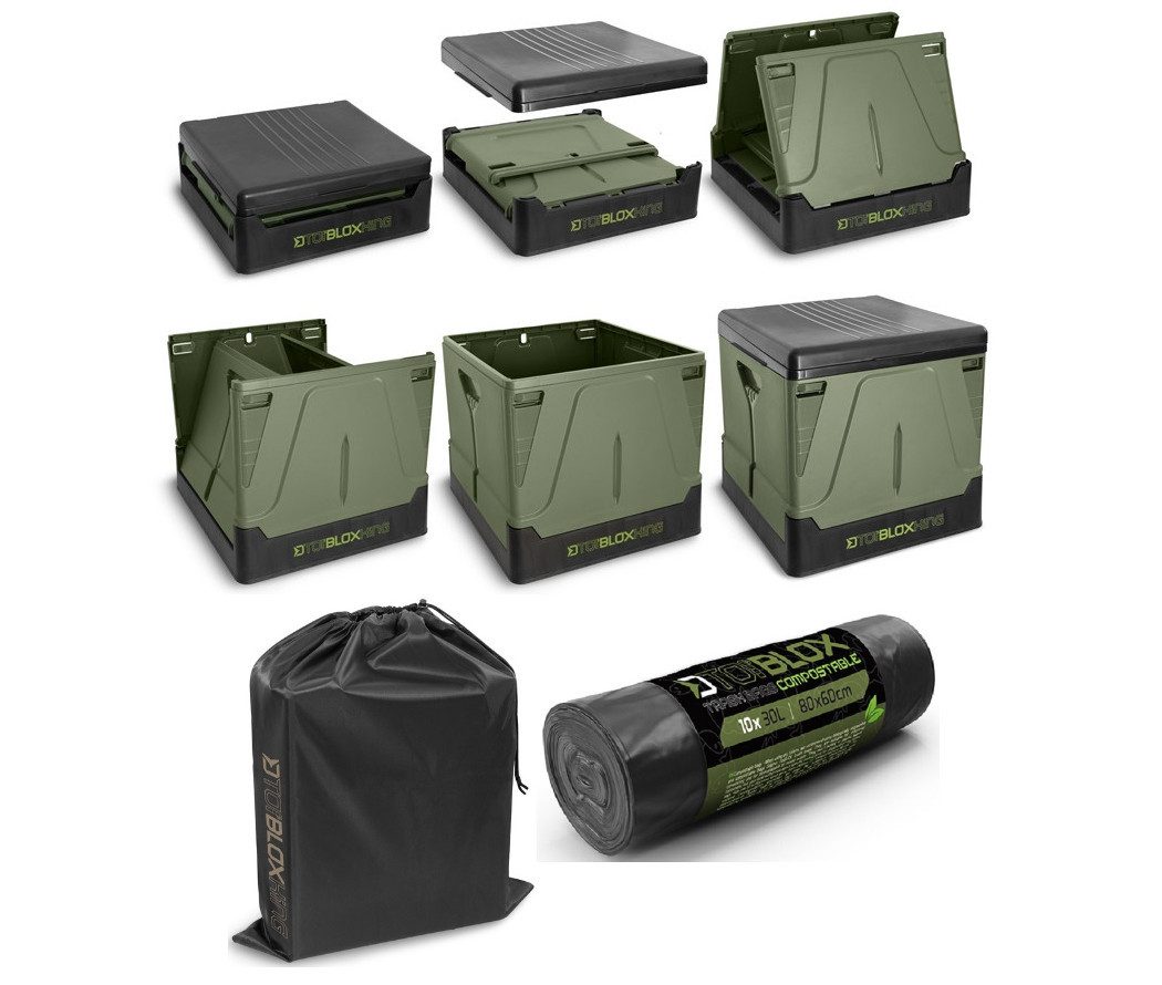 Delphin.sk Campingtoilette Toilette + Beutel - Klo Angeln Camping Outdoor Reisen Stromausfall, (12-St), Lässt sich leicht aufbauen und eignet sich gut zum Lagern