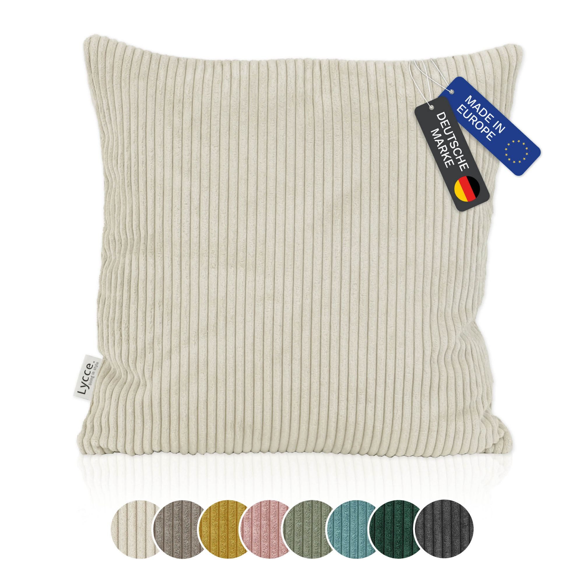 Lycce Dekokissen Kissenbezug aus trendigem Cordstoff (50x50cm), beige