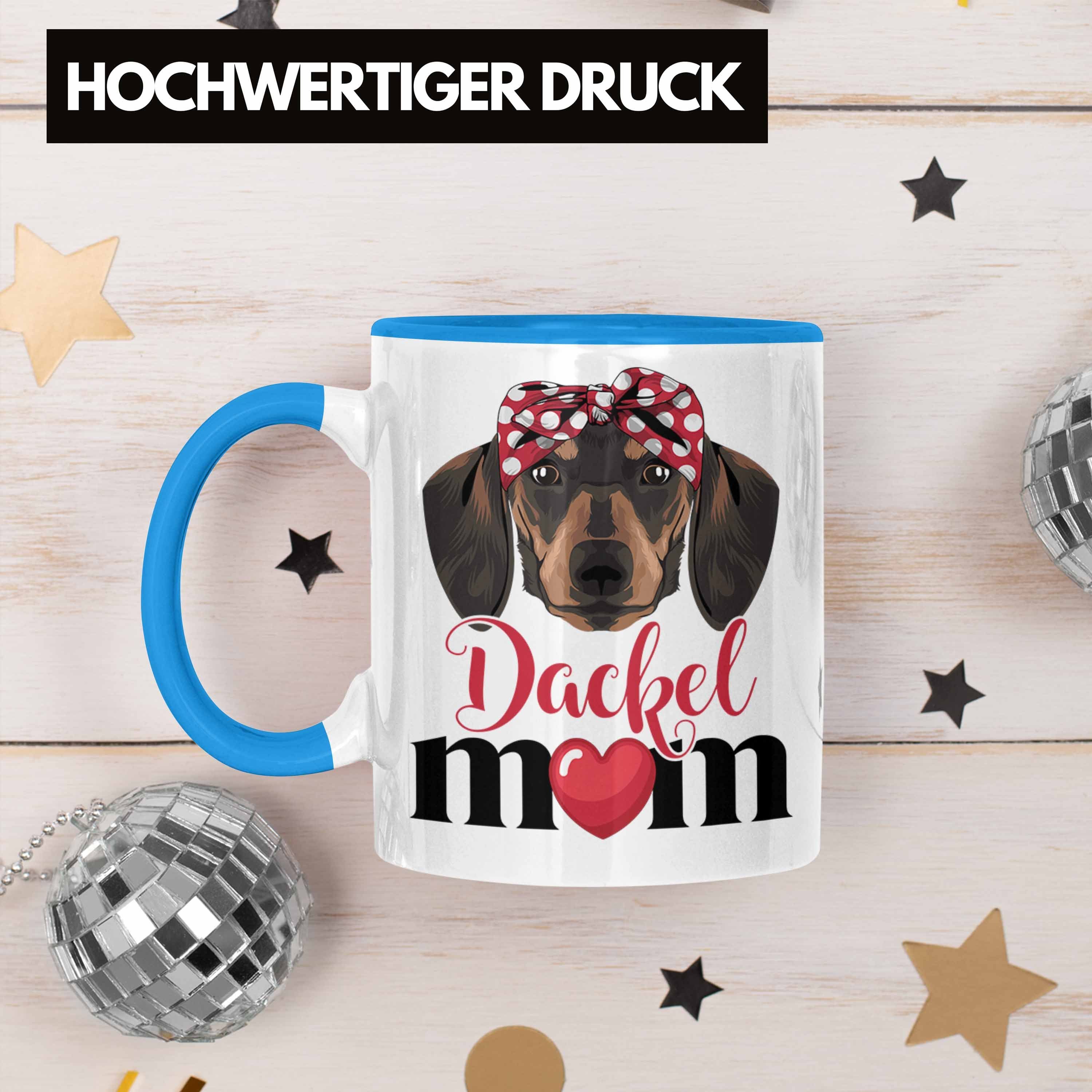 Trendation Geschen für Dackel-Besiterin Grafik Geschenk Tasse Tasse Mom Dackel Frauchen Blau