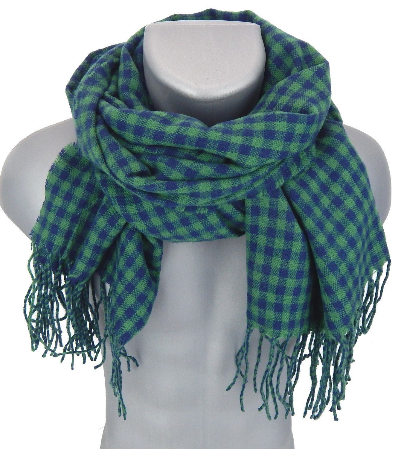 Ella Jonte Modeschal, grün blau Karo breiter Herbst Winterschal Fransen günstig online kaufen
