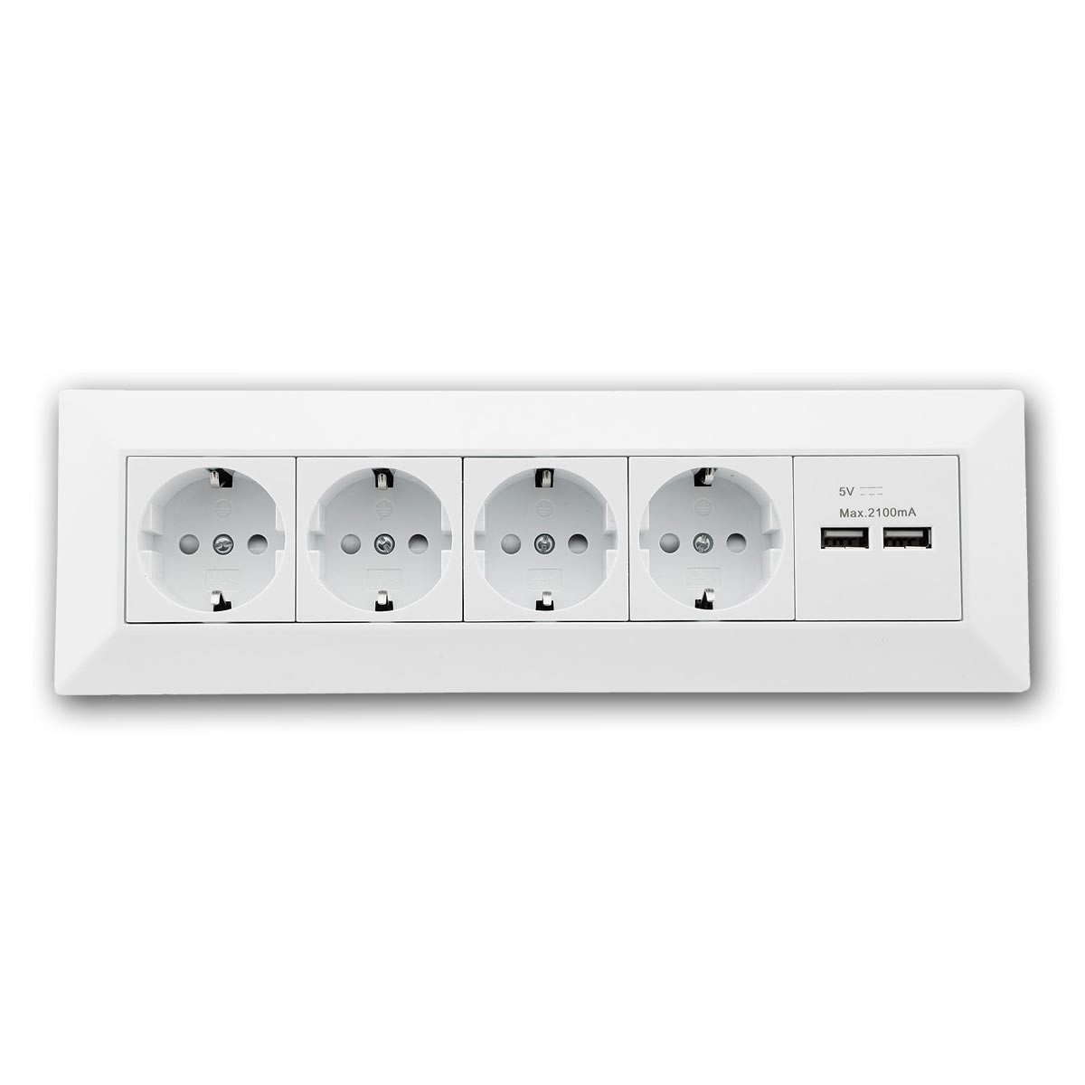 ChiliTec Aufputz-Steckdose 4-fach Steckdosenblock + 2x USB, weiß 250V~/ 16A
