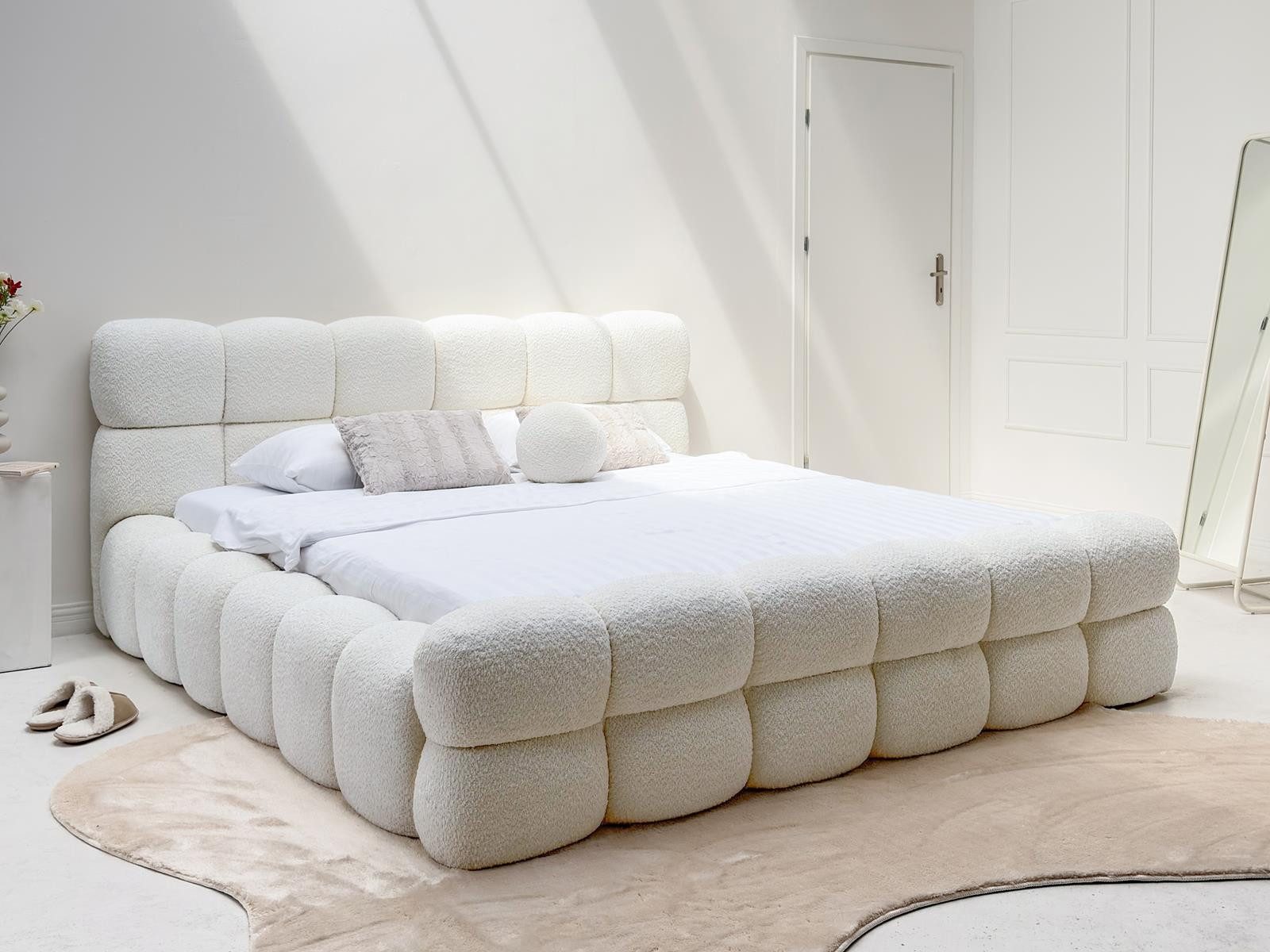 Compleo Polsterbett bubble, Designerbett 140/160/180/200 DALIA (TOPSELLER, Lattenrost mit Holzrahmen oder Metalrahmen), Wolkenbett, Cloud-Bett mit Bettkasten