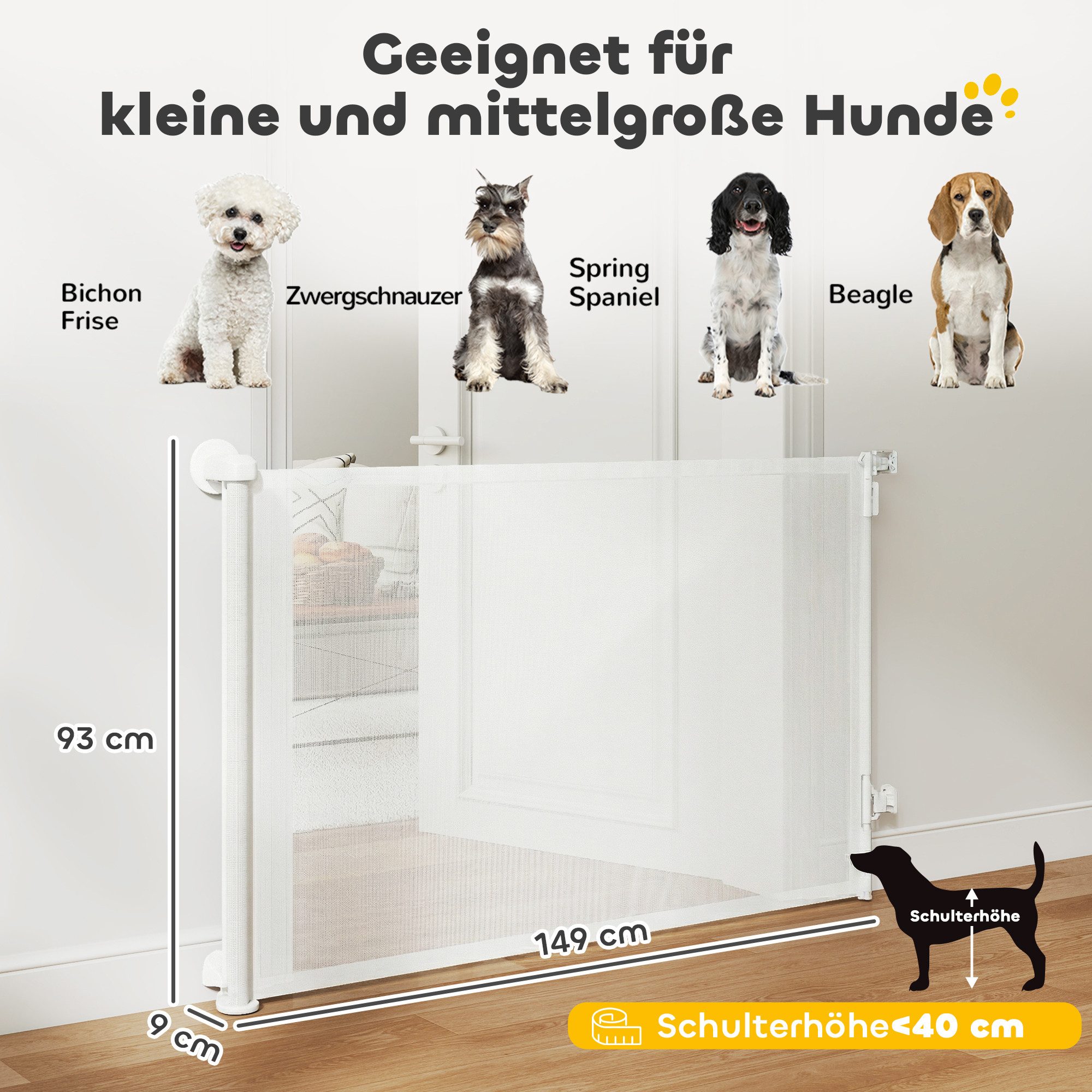 PawHut Hundegitter Schutzgitter mit Einhandbedienung für Haustiere (Treppenschutzgitter, 1 St., Ausziehbares Türschutzgitter), für Treppen Türen Innen- und Außenbereich Weiß